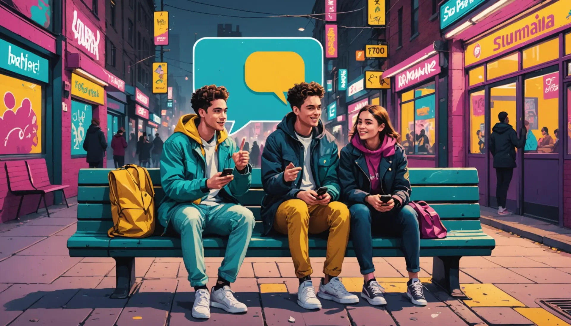 Editorial illustration of two friends debating the meaning of g check urban dictionary on their phones