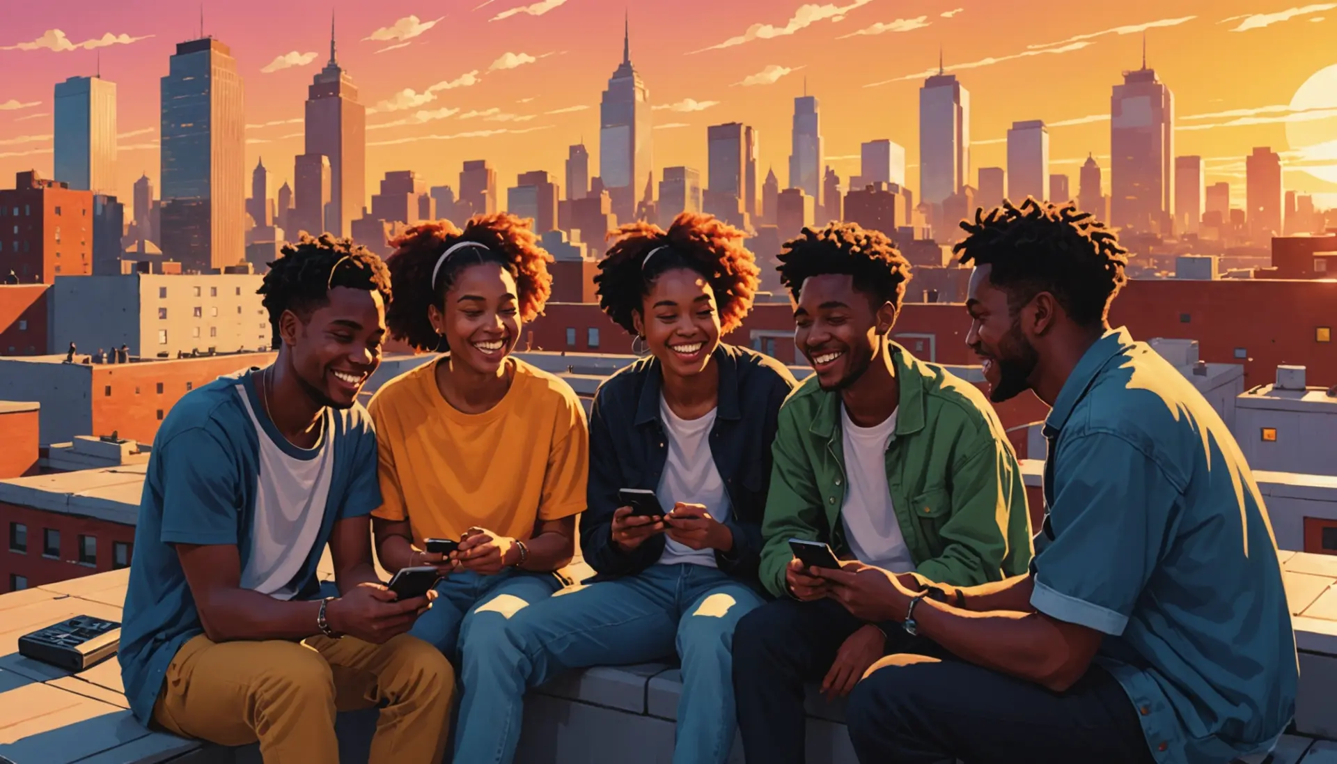 Editorial illustration showing young people using their phones with a caption 'fryer meaning slang' vibe