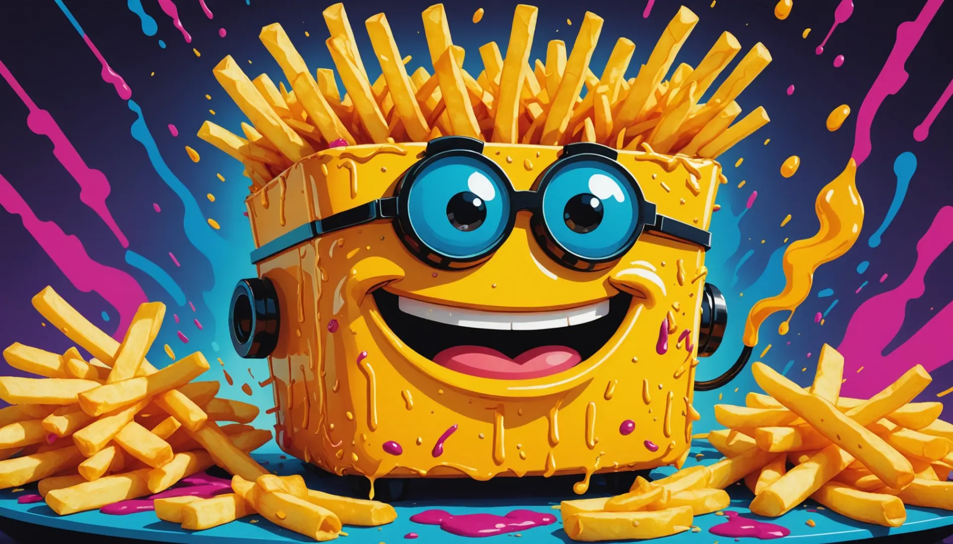 Vibrant editorial illustration showing a playful cooking fryer and meme-style 'fried' visuals, representing fryer slang meaning