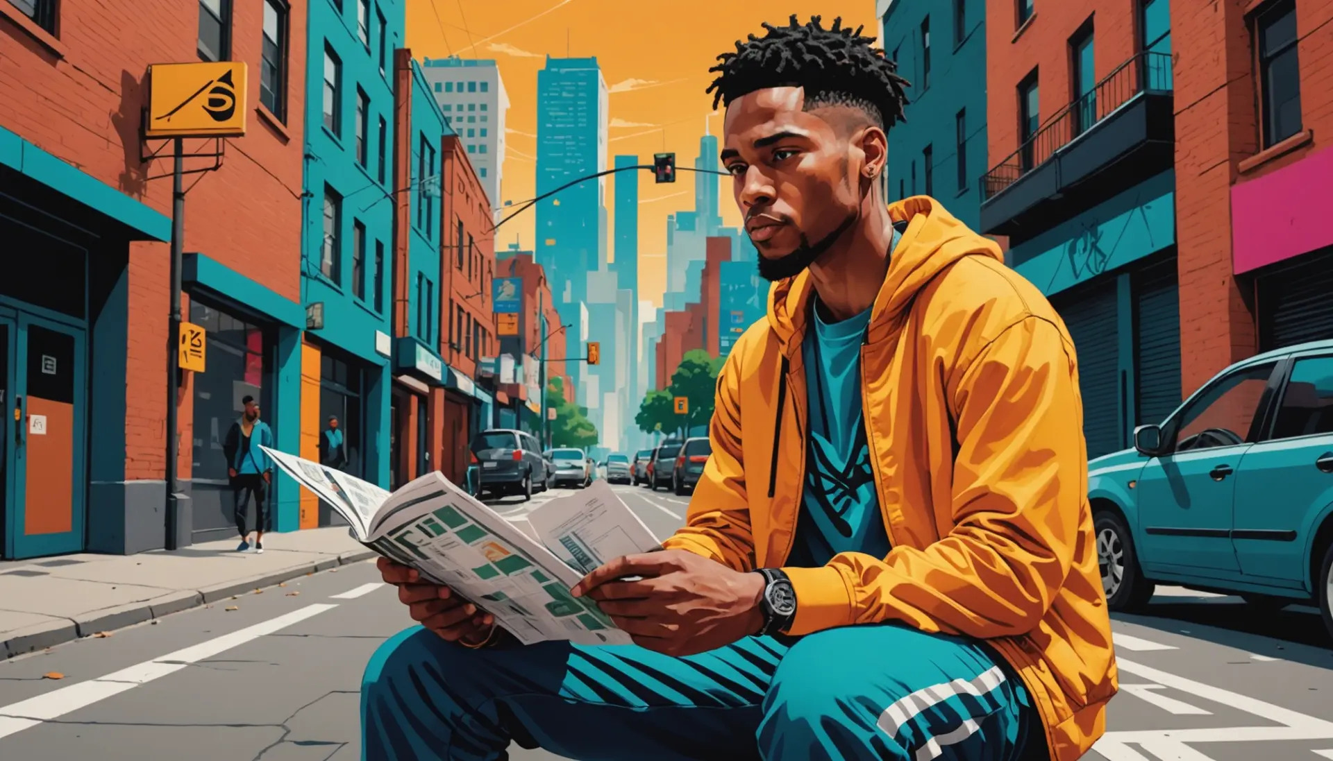 Editorial illustration showing NBA player considering contract papers, caption concept for what does player option mean in nba