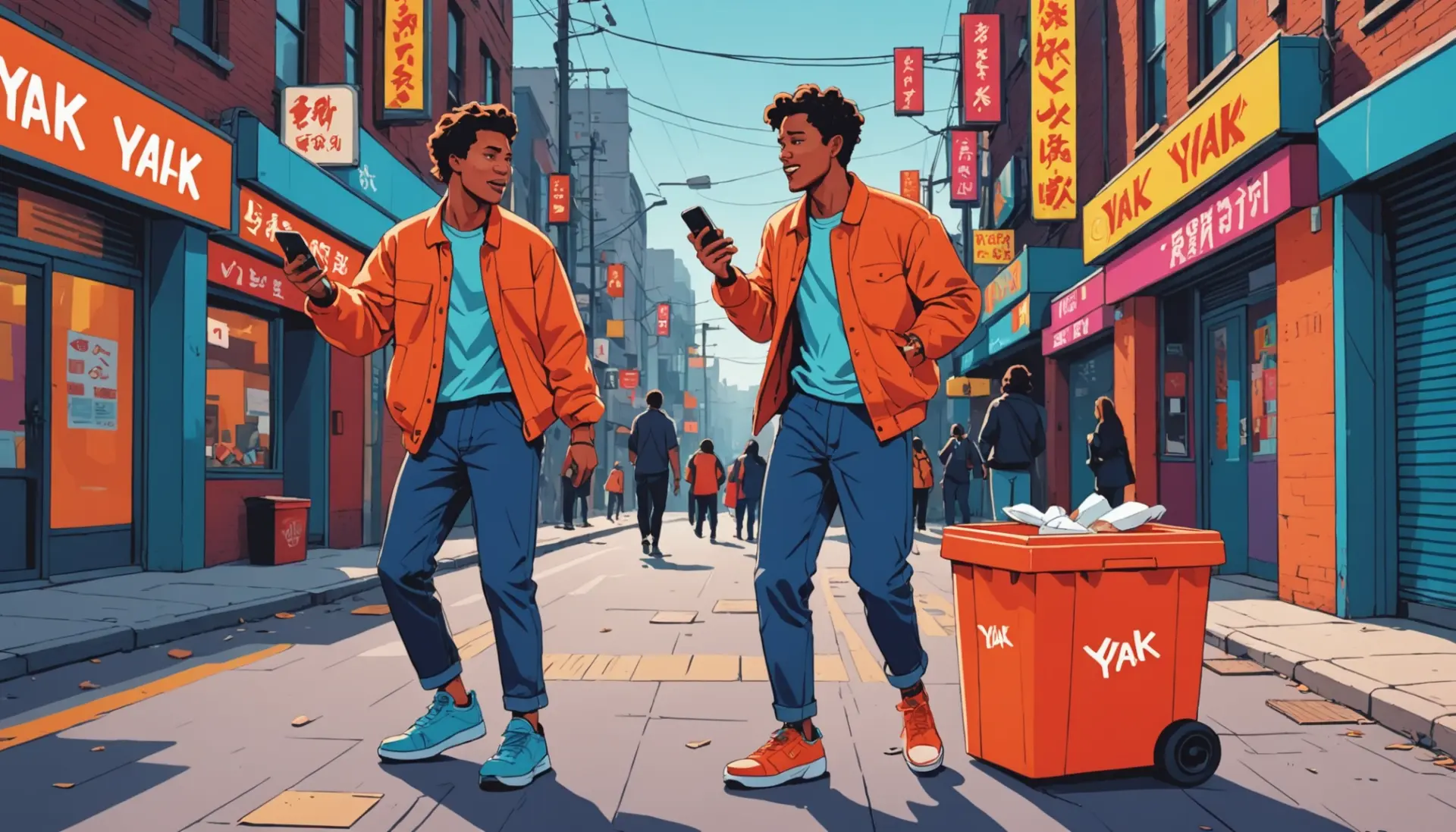 Editorial illustration showing people reacting to the phrase what does yak mean