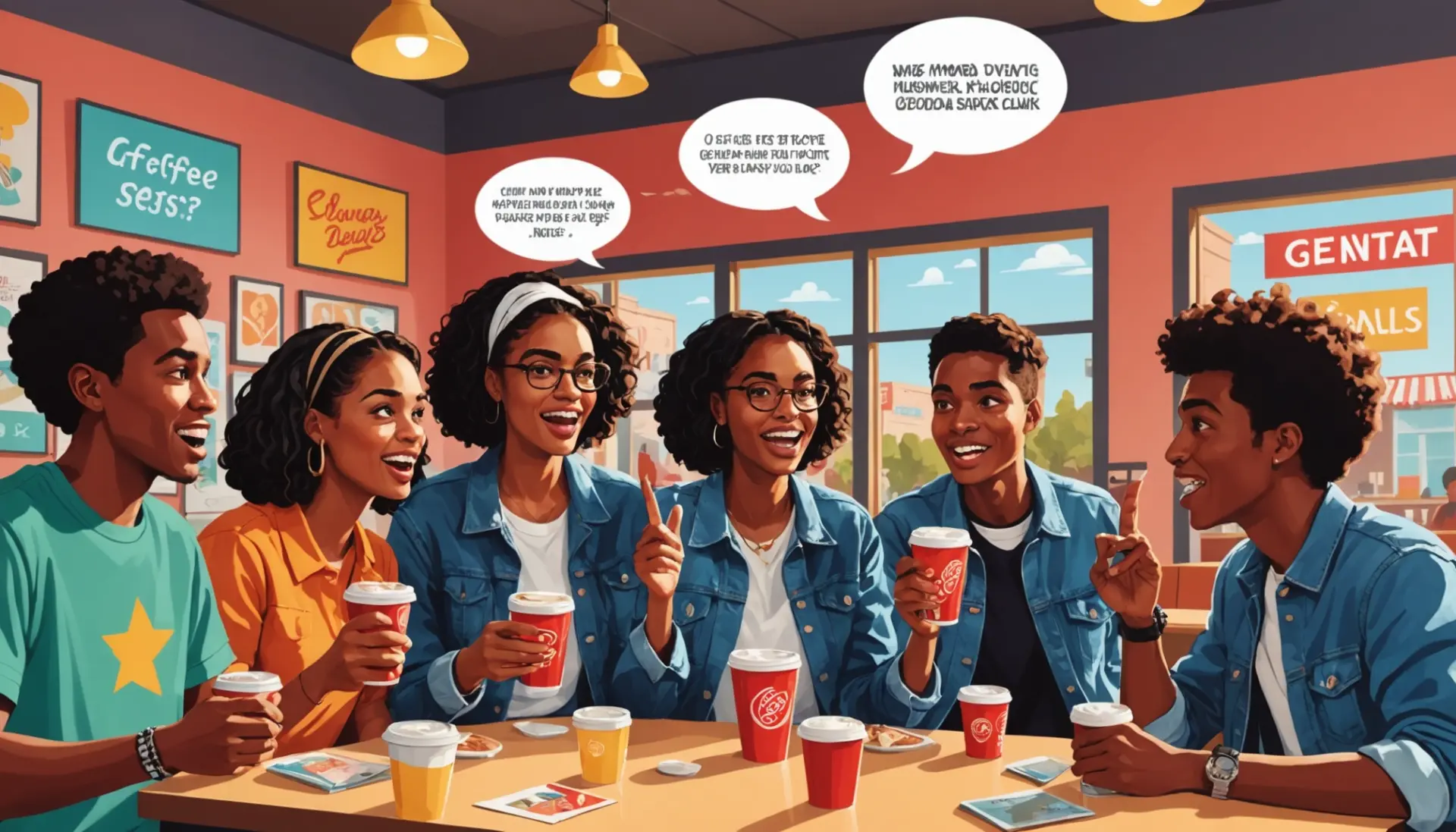 Editorial illustration showing people debating what does pepsi mean with vibrant colors