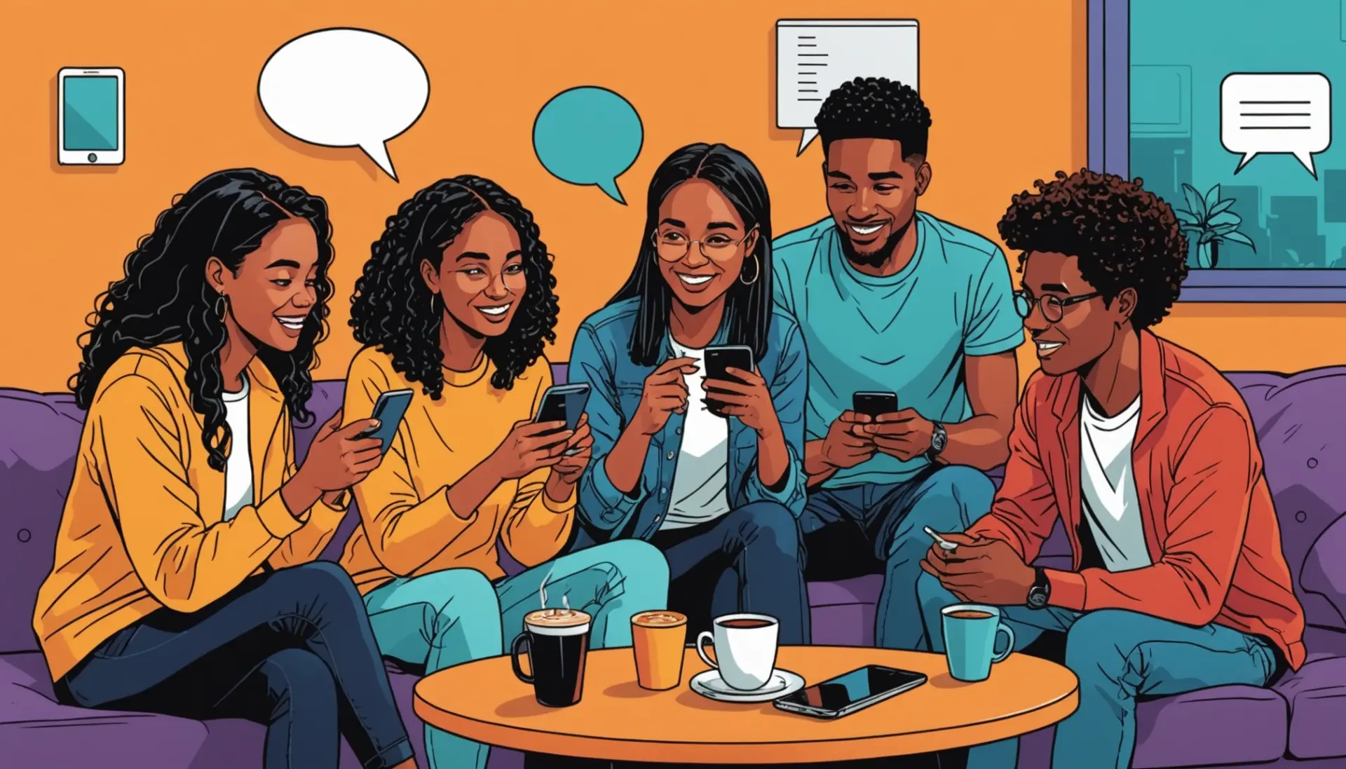 Editorial illustration showing people reacting to a random commenter, with the phrase rand meaning slang implied