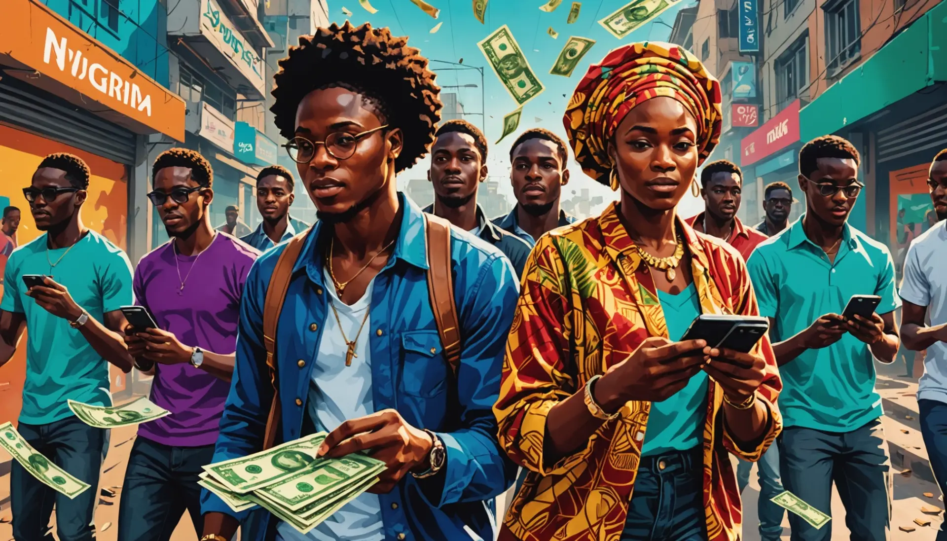 Illustration of the phrase what does naira mean with vibrant currency motifs and street culture elements