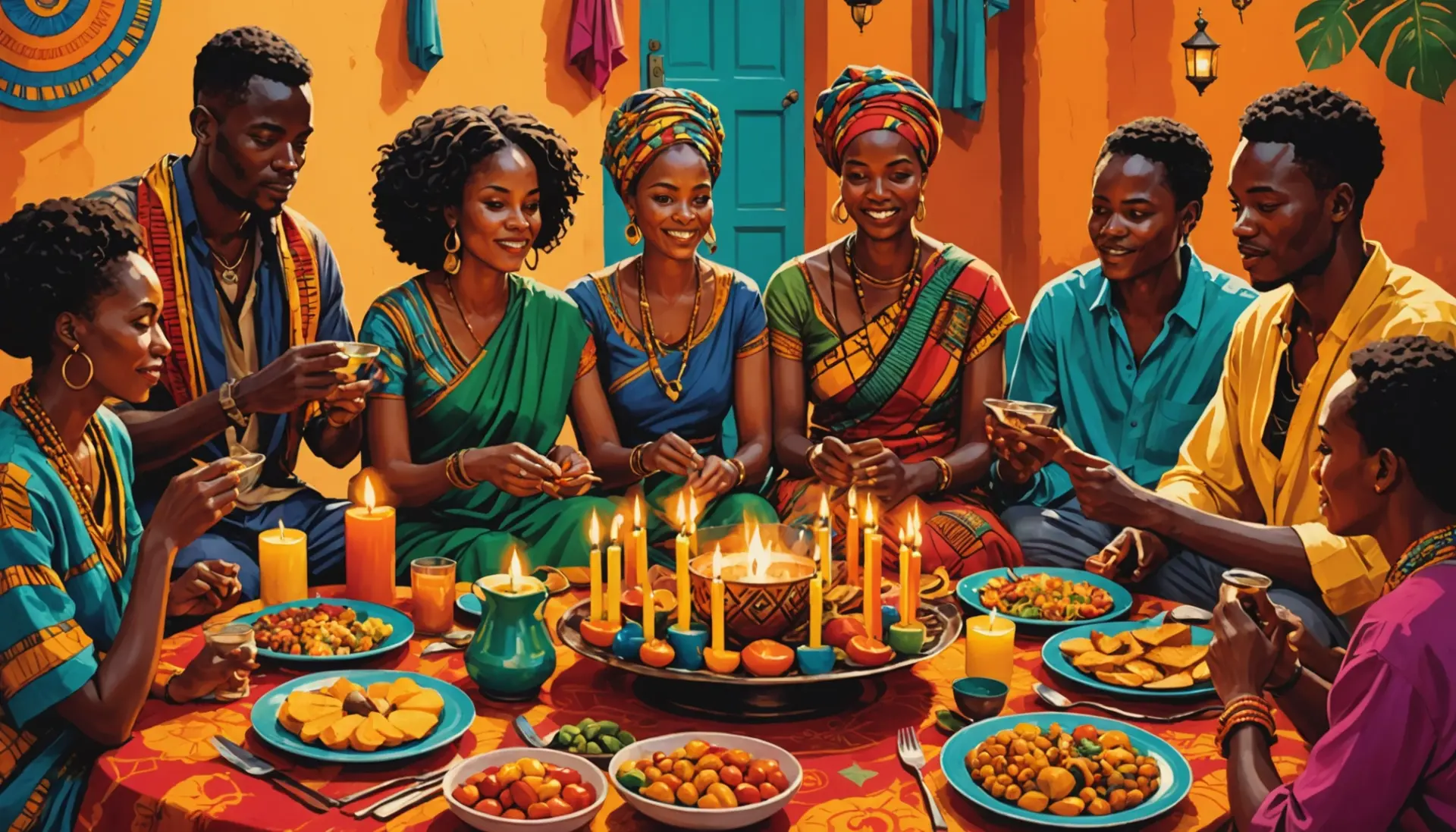 Illustration of families celebrating Kwanzaa, what does kwanzaa mean