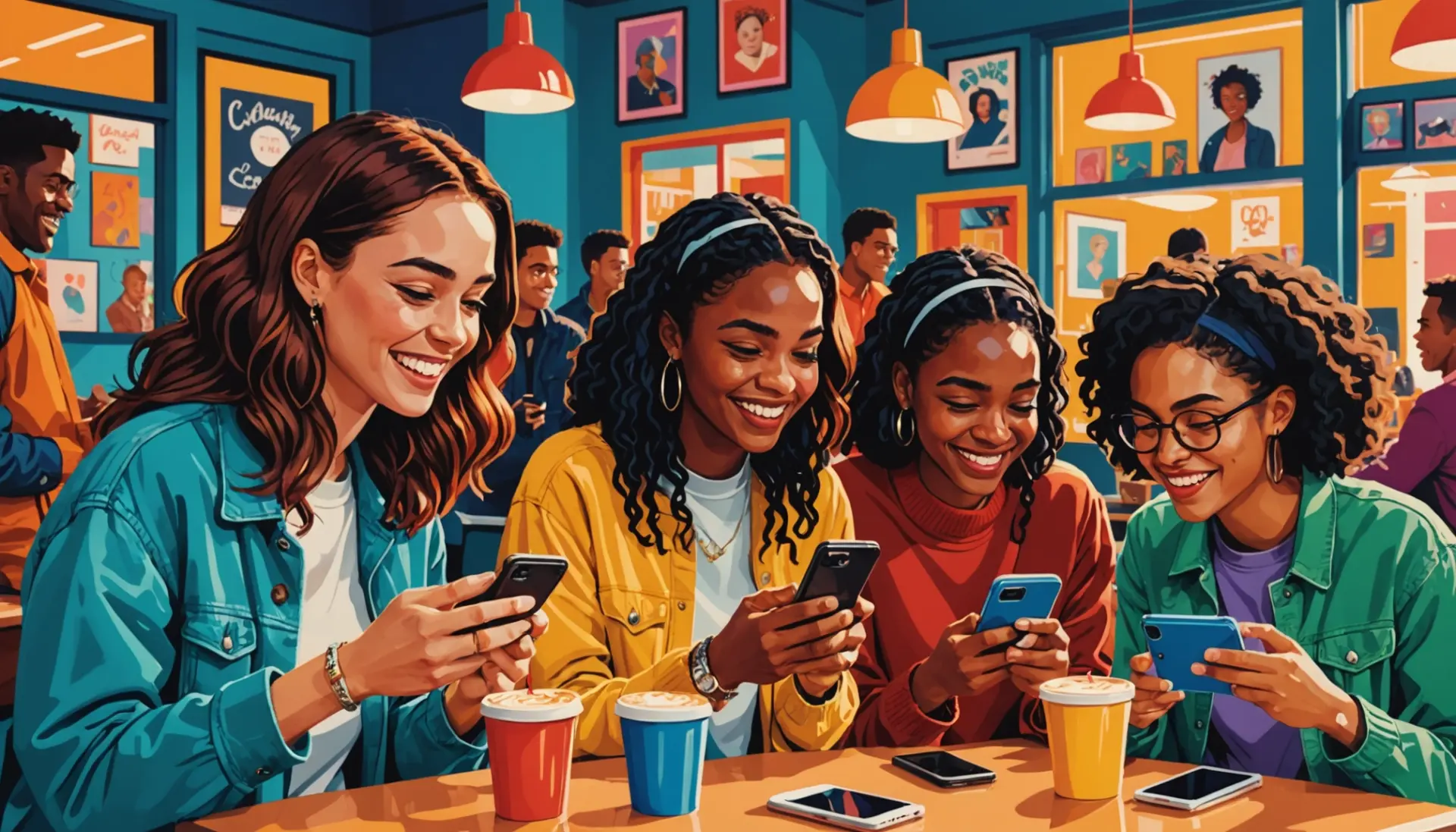 Editorial illustration showing friends texting the phrase 'pab urban dictionary' on their phones