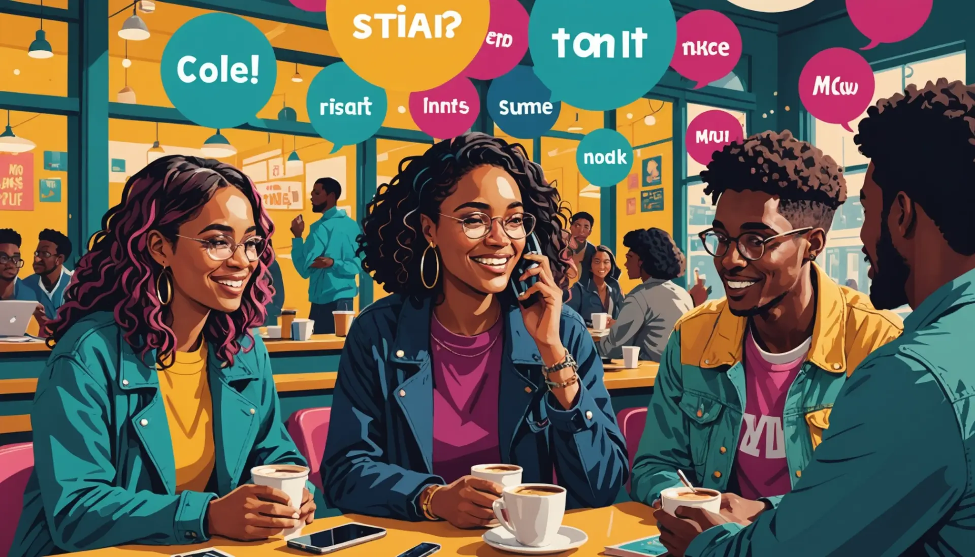 illustration showing people texting and asking what does nmw mean in text