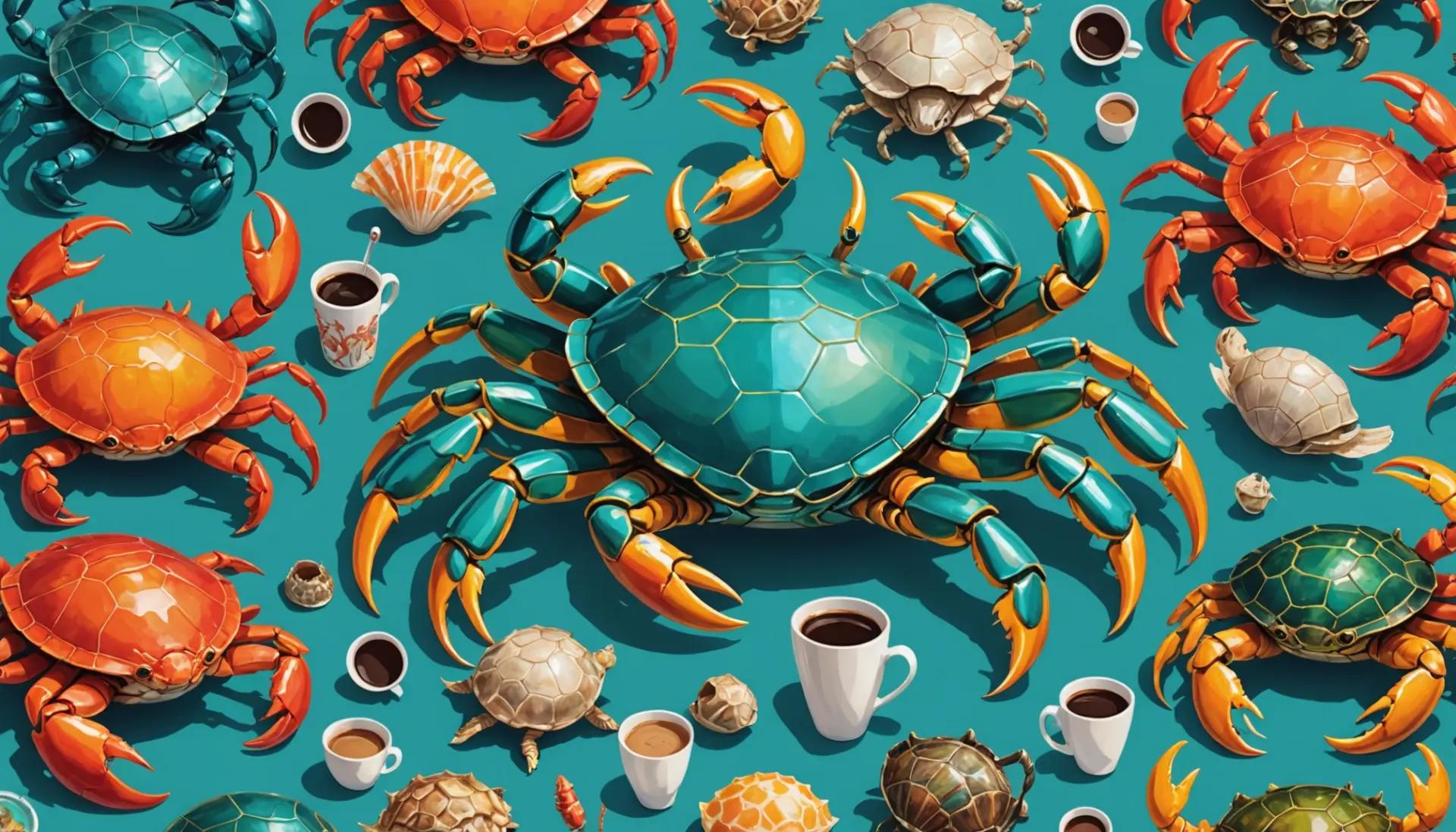 Vibrant editorial illustration showing shells and creatures that visually answer what does carapace mean