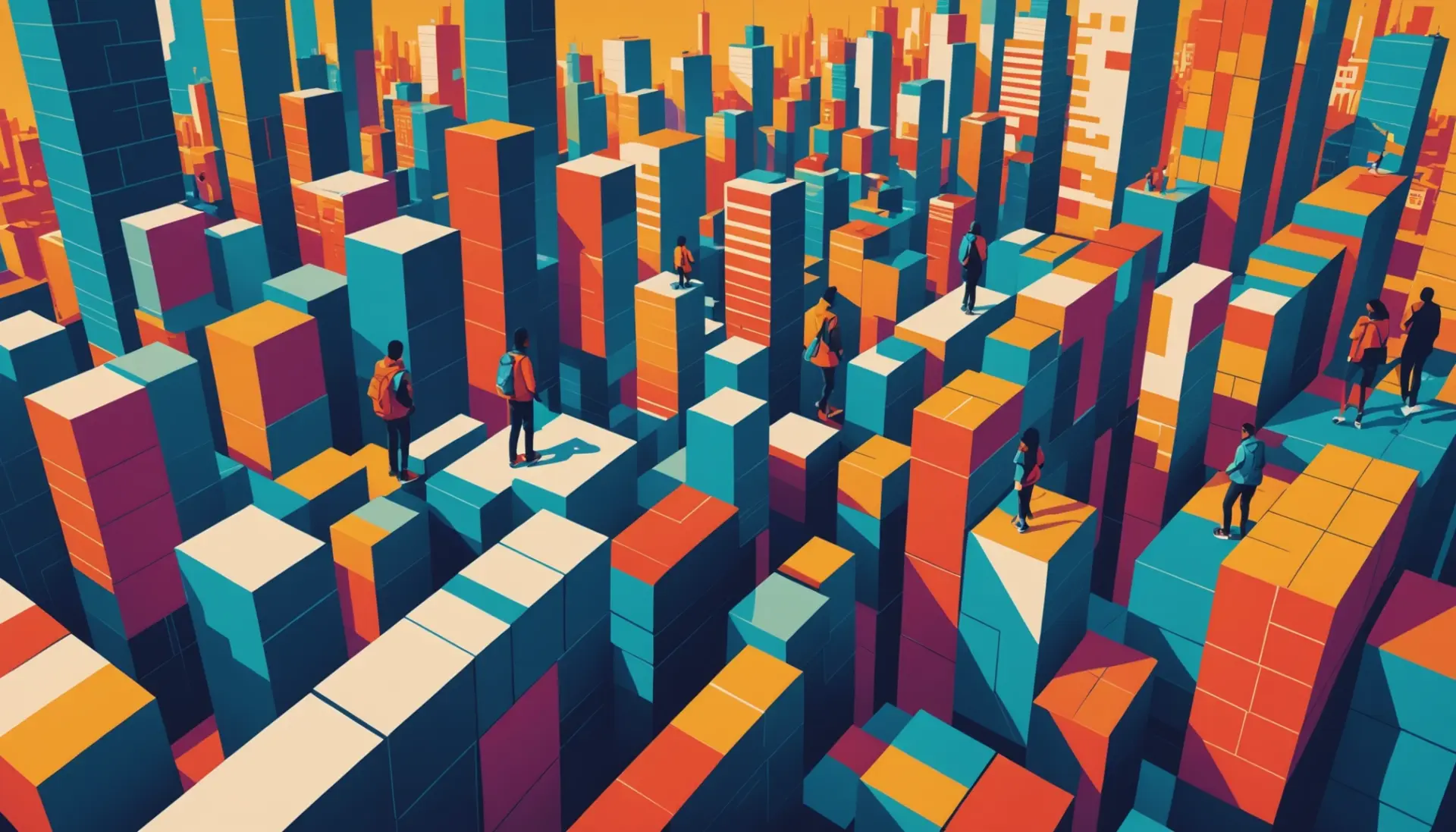 Editorial illustration showing the phrase what does paradigm mean as a conceptual scene with models and shifting blocks