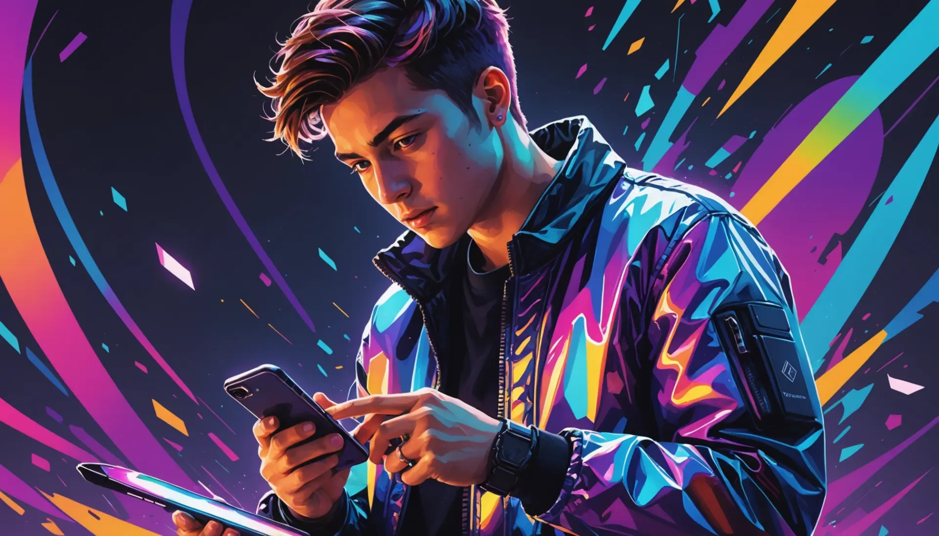 Editorial illustration of internet culture showing 'doppler meaning slang' with iridescent colors