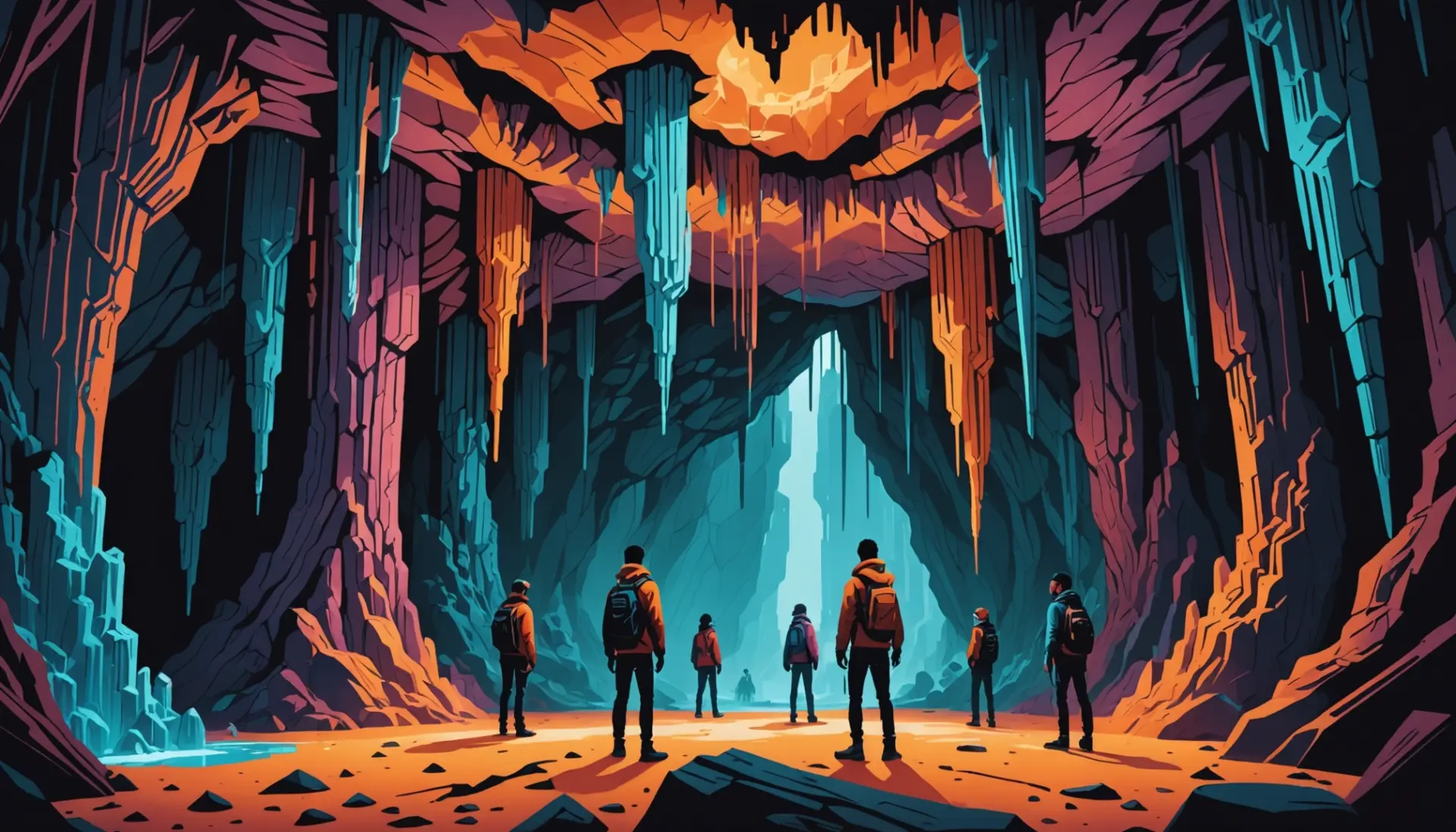 Editorial illustration showing a cave with stalactite formations, caption relates to what does stalactite mean