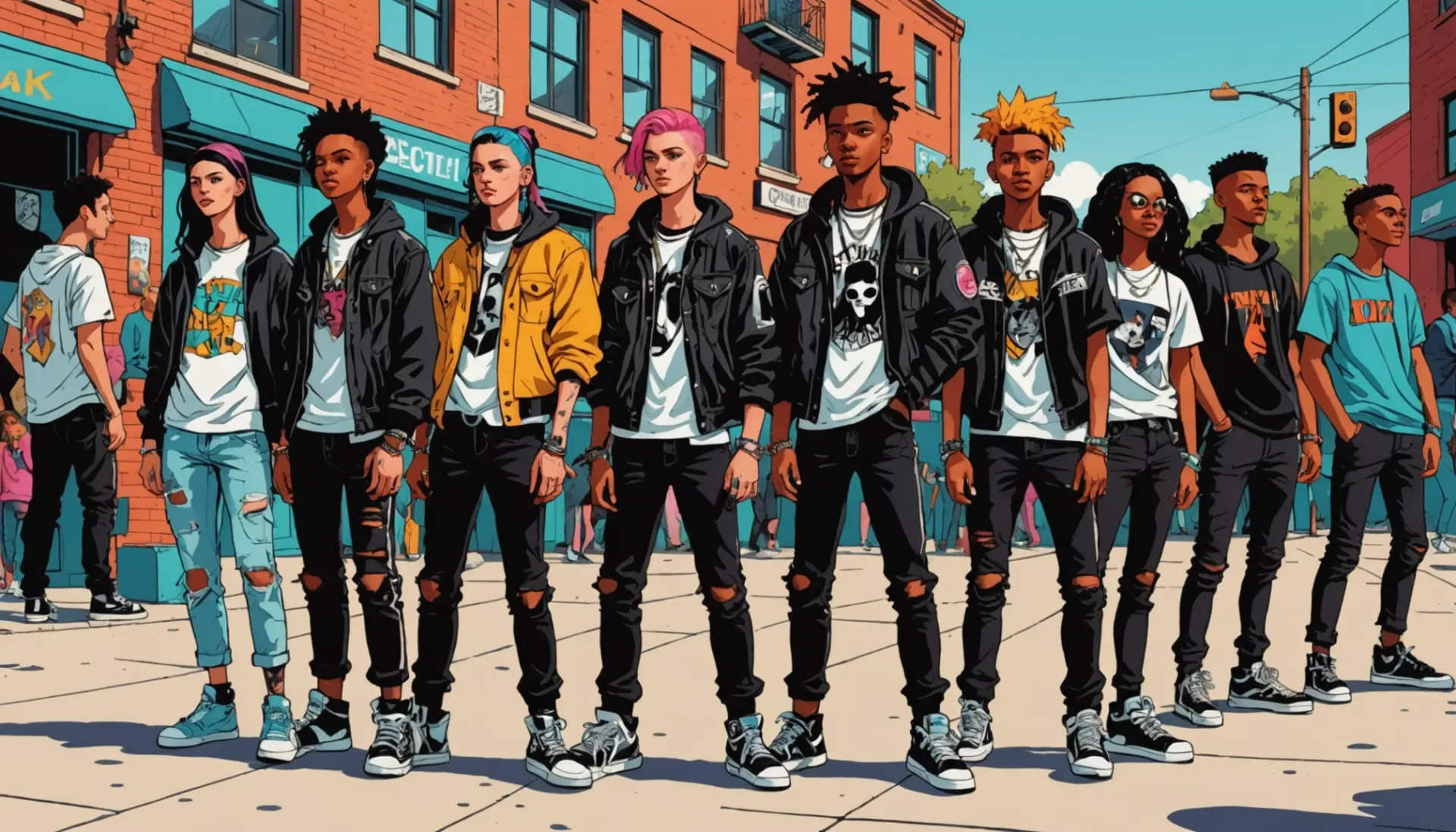 Editorial illustration of youth subcultures arguing over authenticity with the phrase what does poser mean vibe