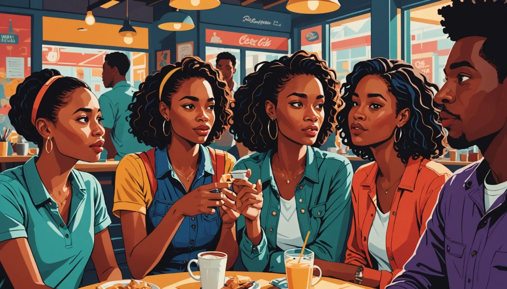 Bright editorial illustration of people reacting with a dismissive expression, representing pft meaning slang