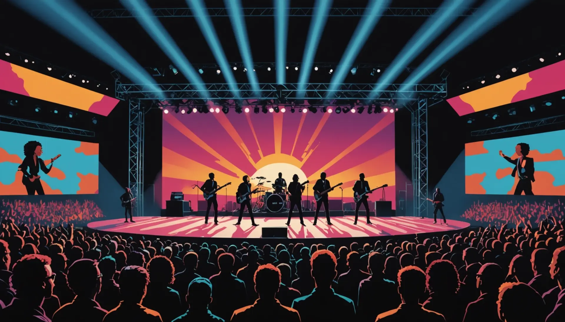 Editorial illustration of fans and creators around a camera, representing bts slang meaning