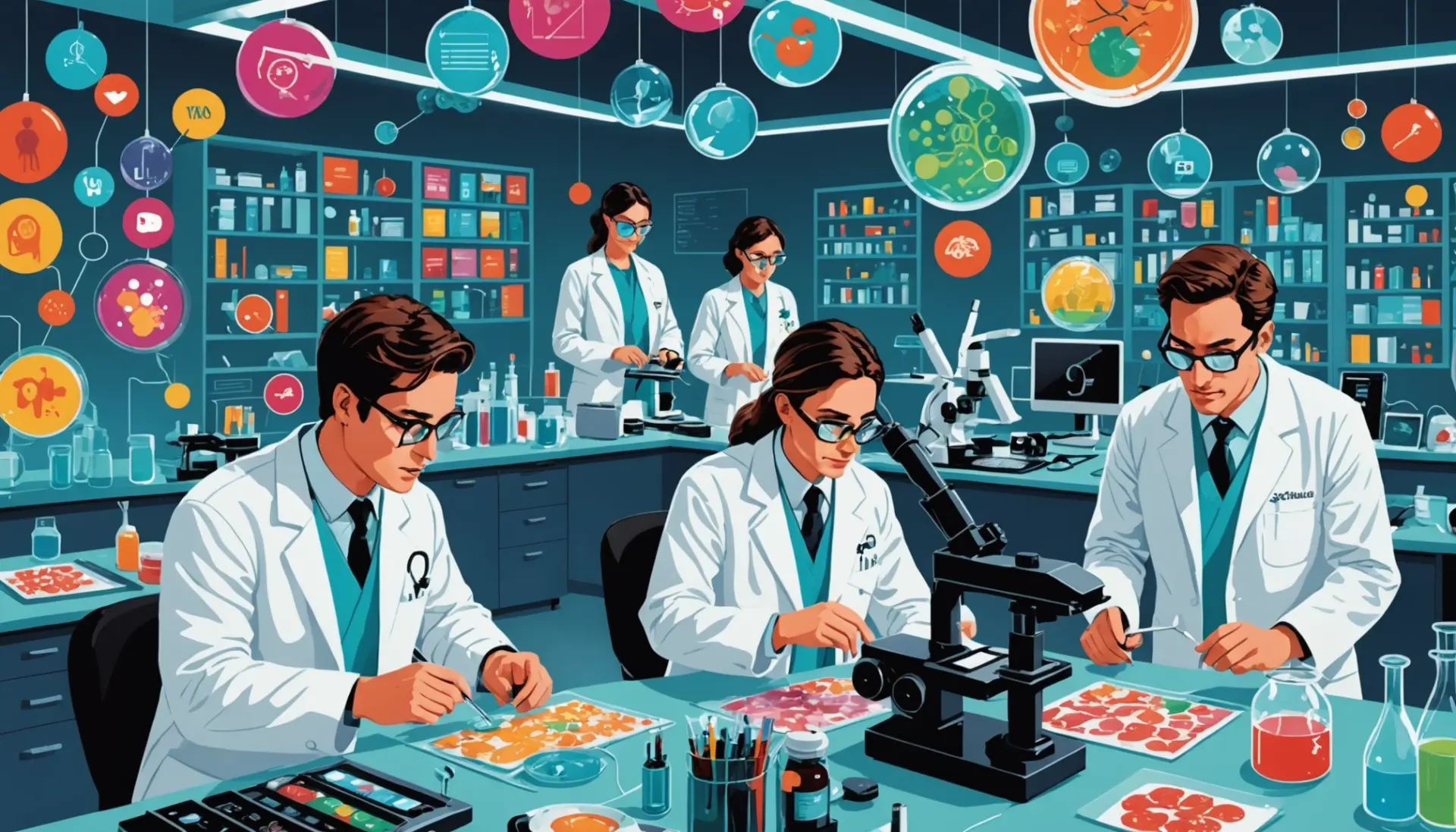 Editorial illustration about what does gain of function mean showing scientists and social media debate