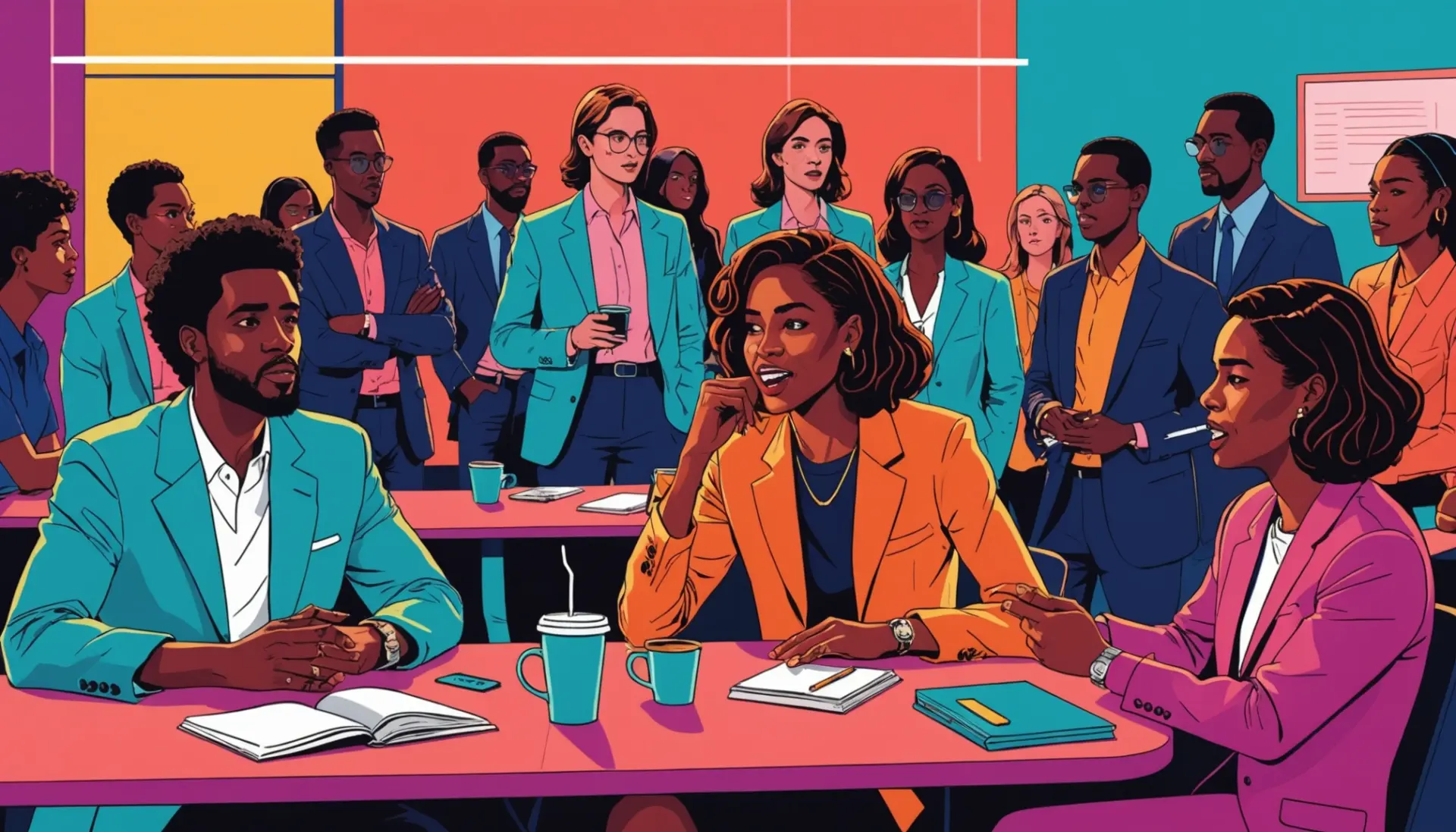 Editorial illustration of people saying what does plead the fifth mean in a courtroom and a group chat