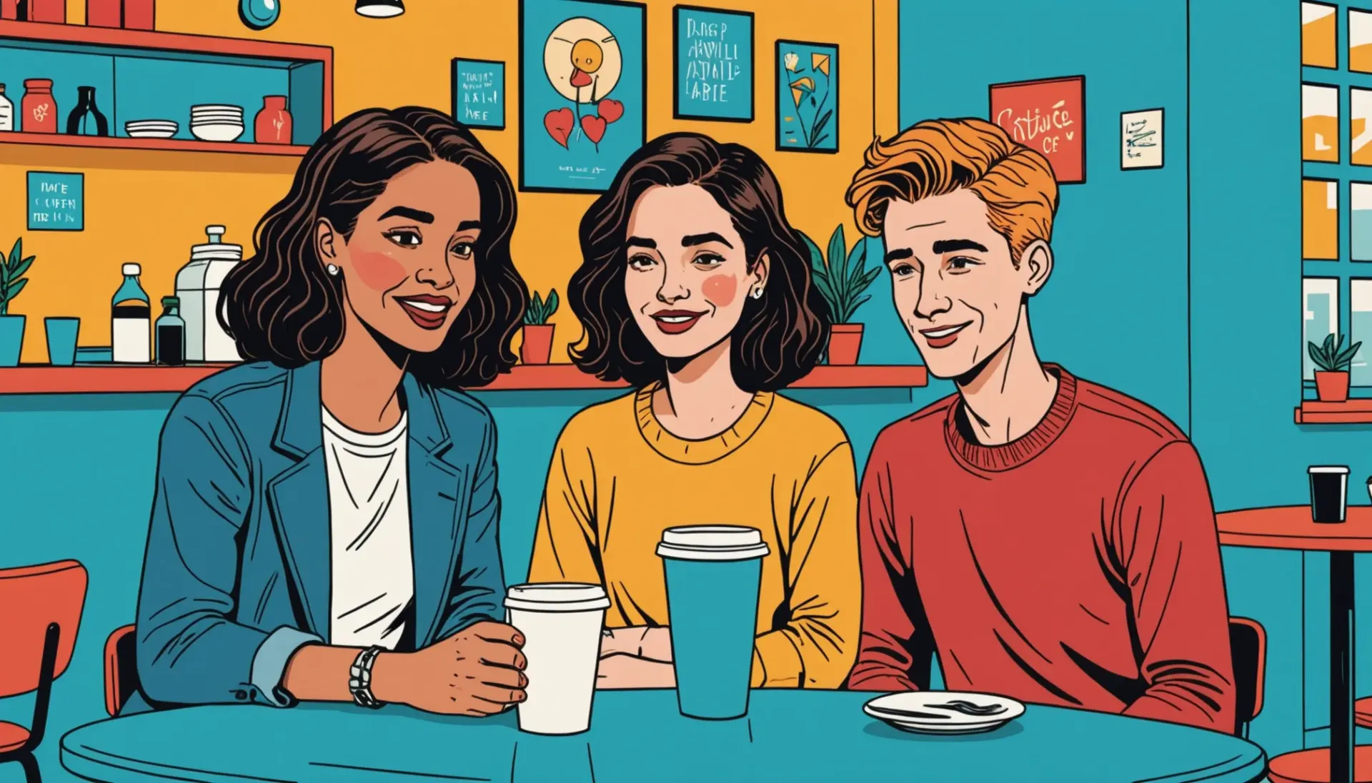 Editorial illustration showing a colorful scene that hints at the slang phrase what does blue balled mean slang through body language and expressions