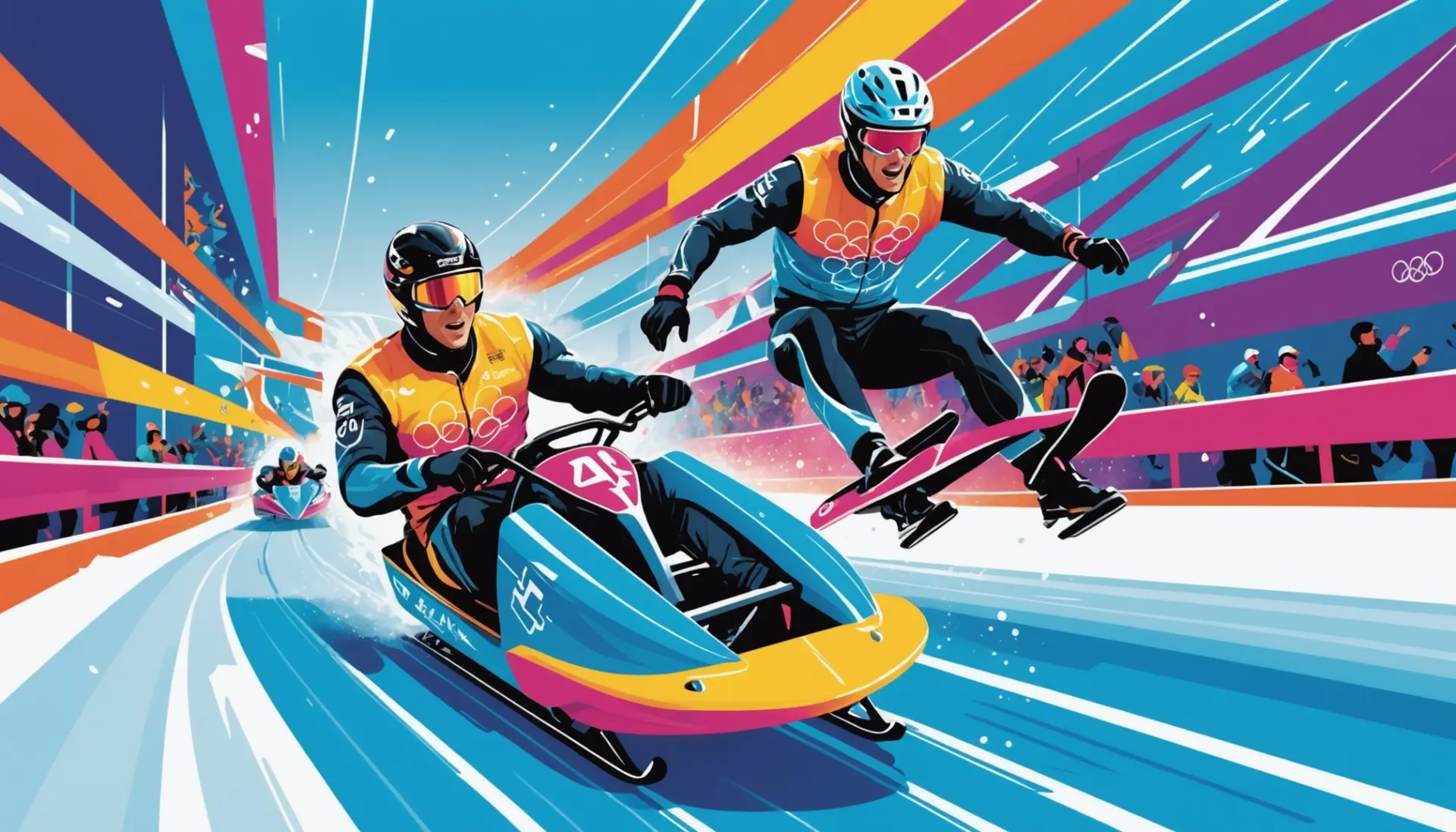 Editorial illustration of friends building a beer luge and a winter sled, depicting what does luge mean