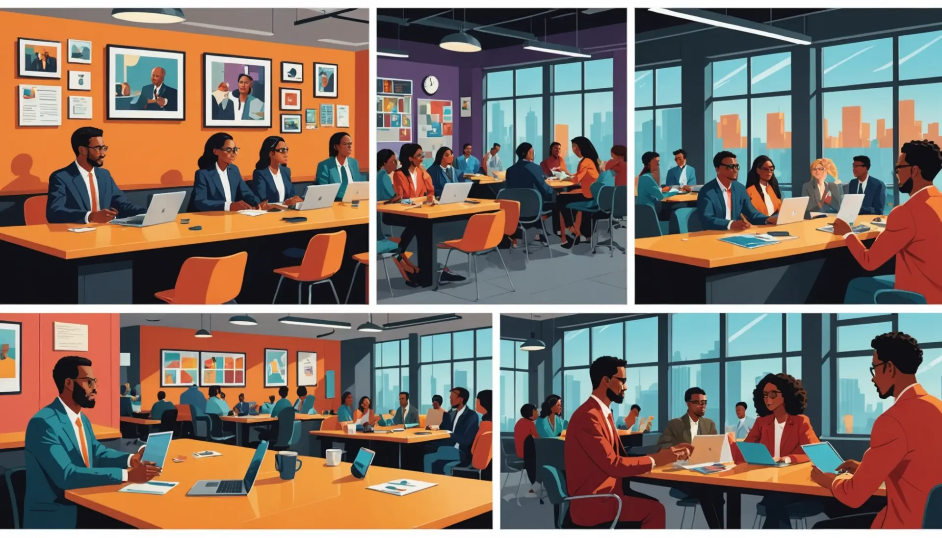 Editorial illustration showing diverse people discussing 'what does uphold mean' in a courtroom and a coffee shop