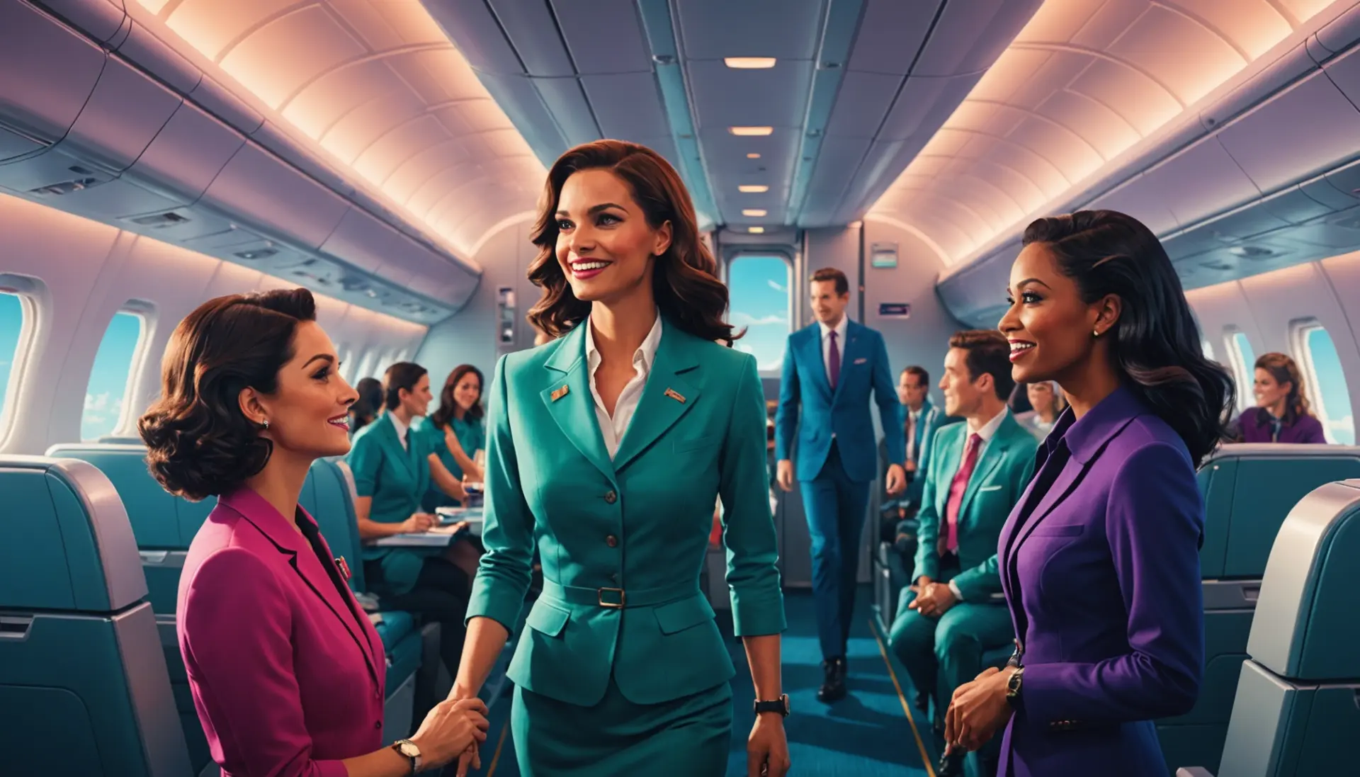 Editorial illustration of flight attendants spotting a mermaid passenger, what does mermaid mean to flight attendants