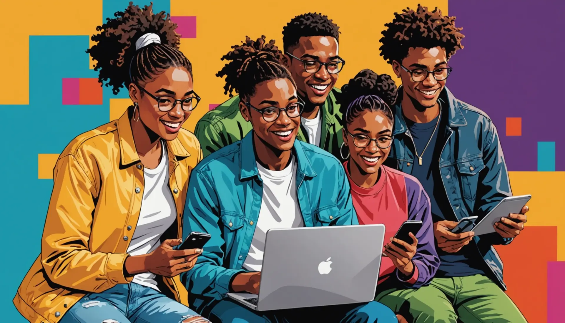 Editorial illustration showing teens decoding 'OMS' text, with the phrase what does oms mean slang hinted by scene