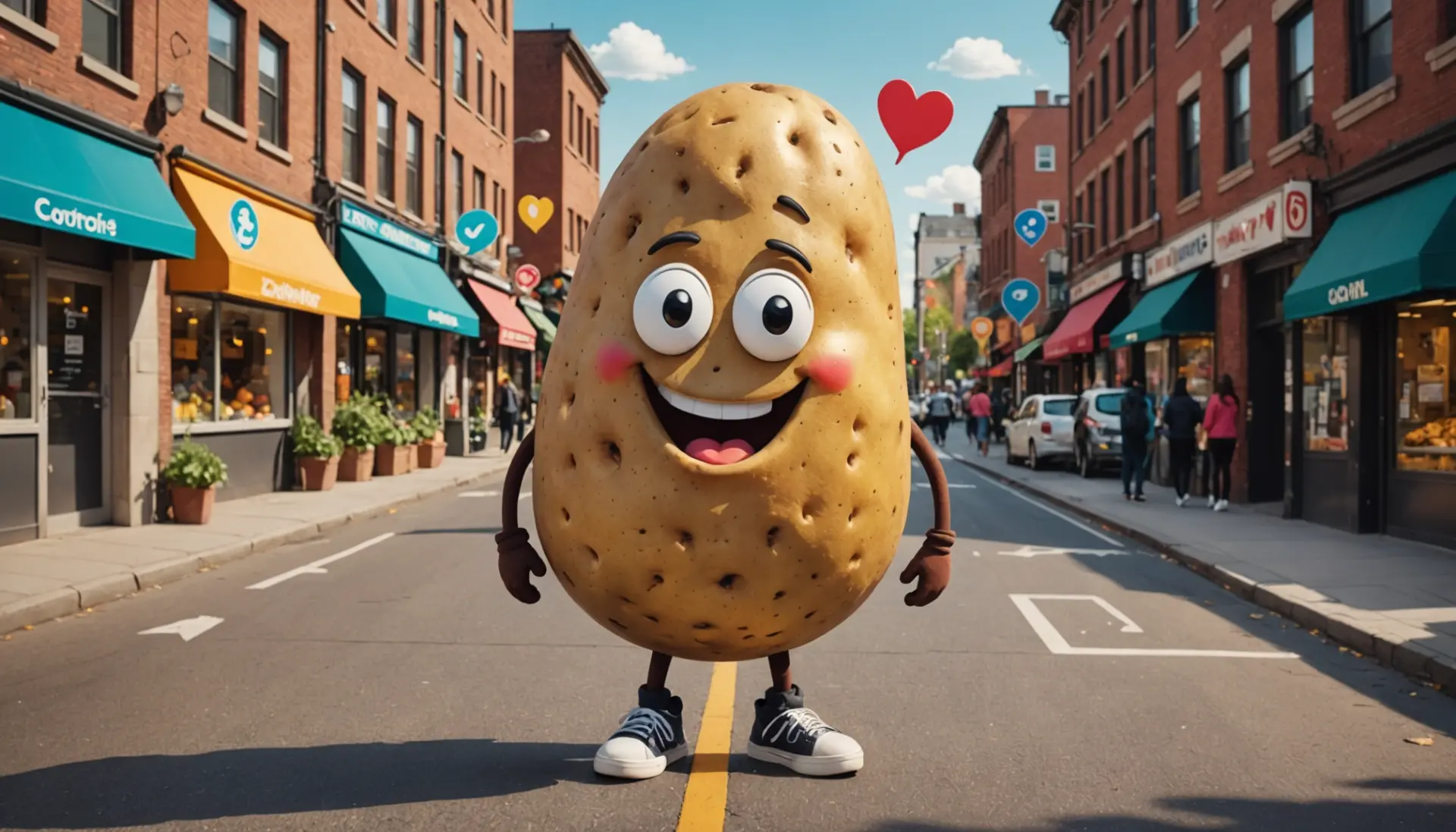 Editorial illustration of slang culture featuring a playful potato character with speech bubbles, representing spud urban dictionary