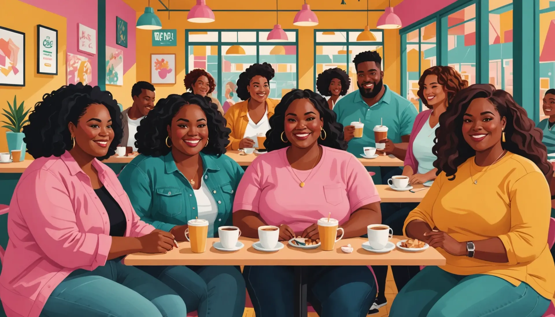 Editorial illustration showing diverse people with confident poses, representing bbw slang and body positivity