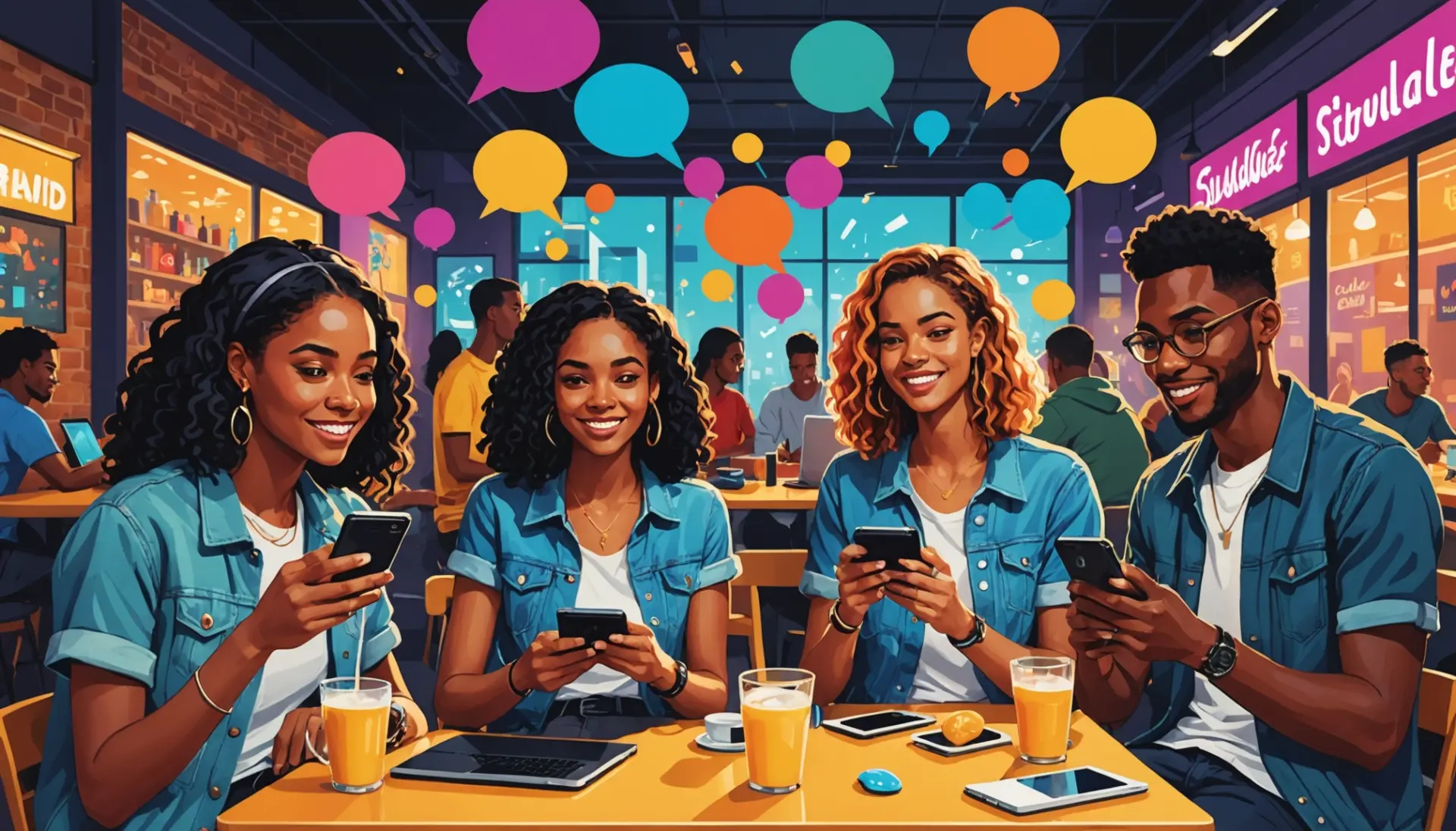 Editorial illustration representing fn slang meaning with chat bubbles and neon game controller