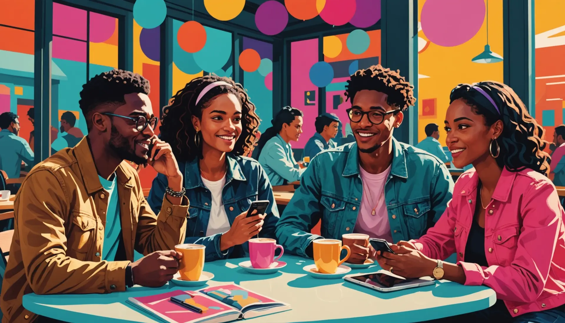 Editorial illustration of people discussing slang with the phrase broad urban dictionary definition in context
