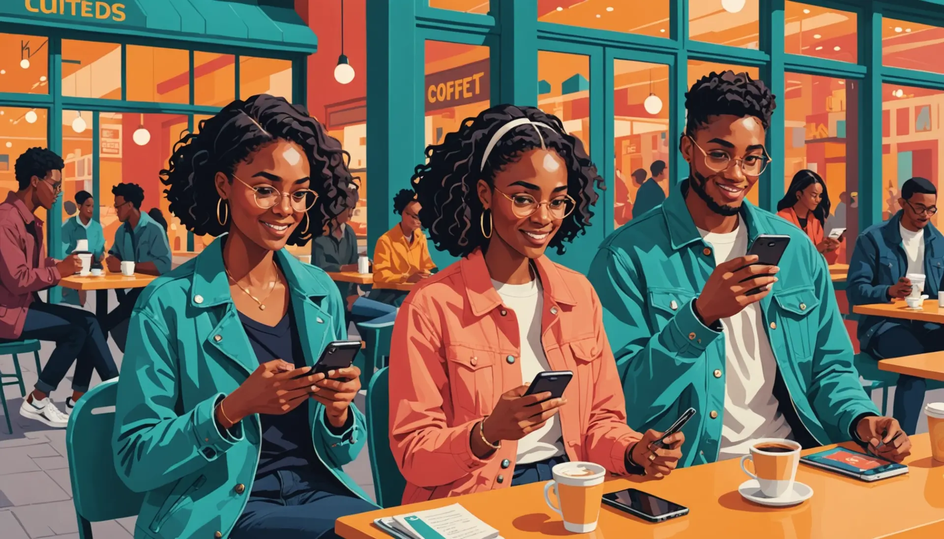 Editorial illustration of people texting and the phrase what does ntmu mean in text shown in chat bubbles