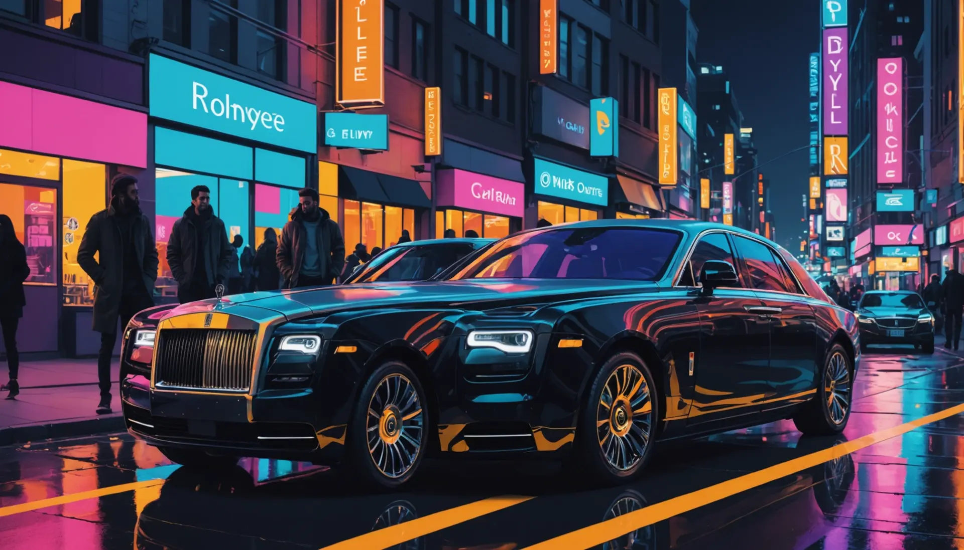 Editorial illustration of a luxury car vibe evoking rolls royce slang