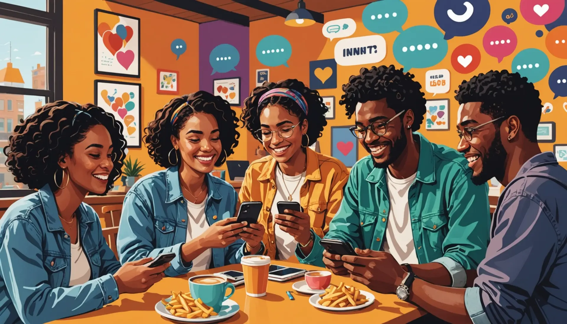 Editorial illustration of people texting the phrase jiblet urban dictionary on phones