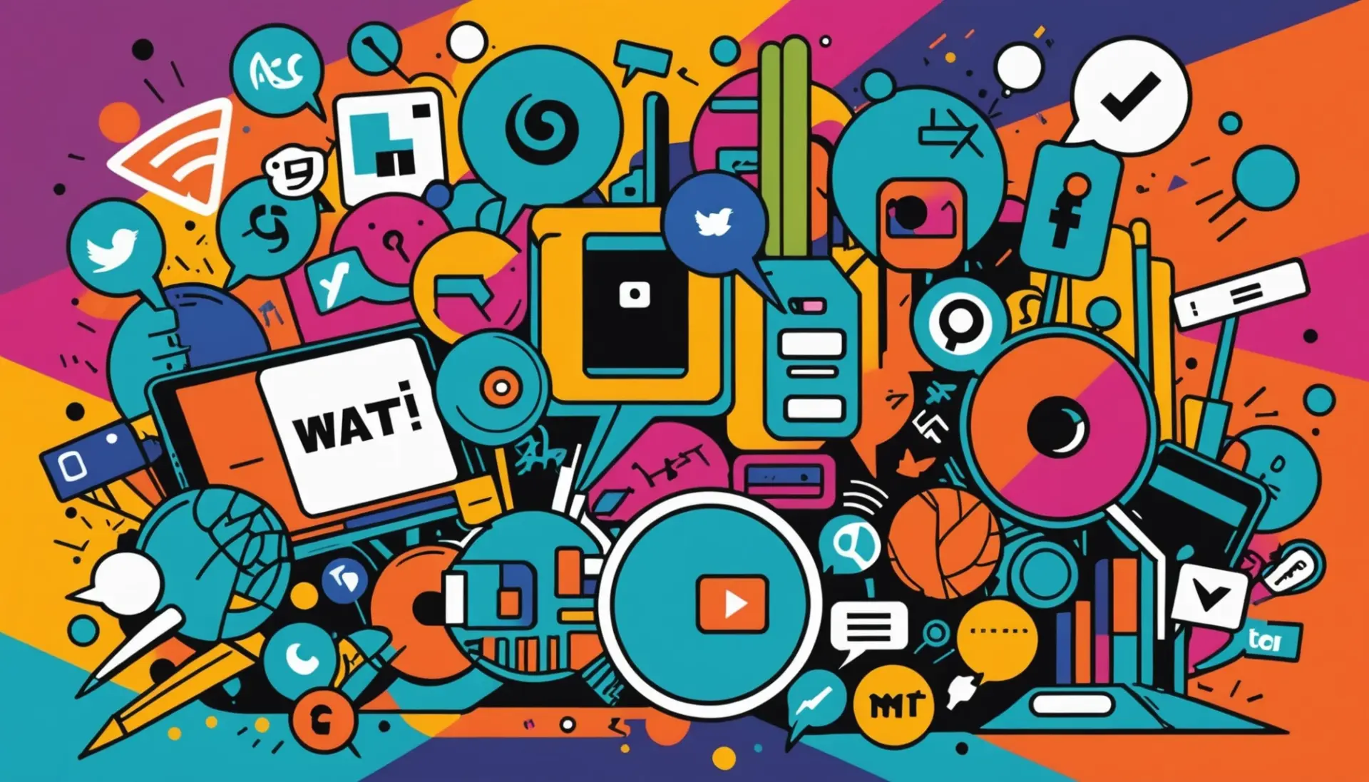 Editorial illustration representing cwc urban dictionary with social media, cricket imagery, and slang bubbles