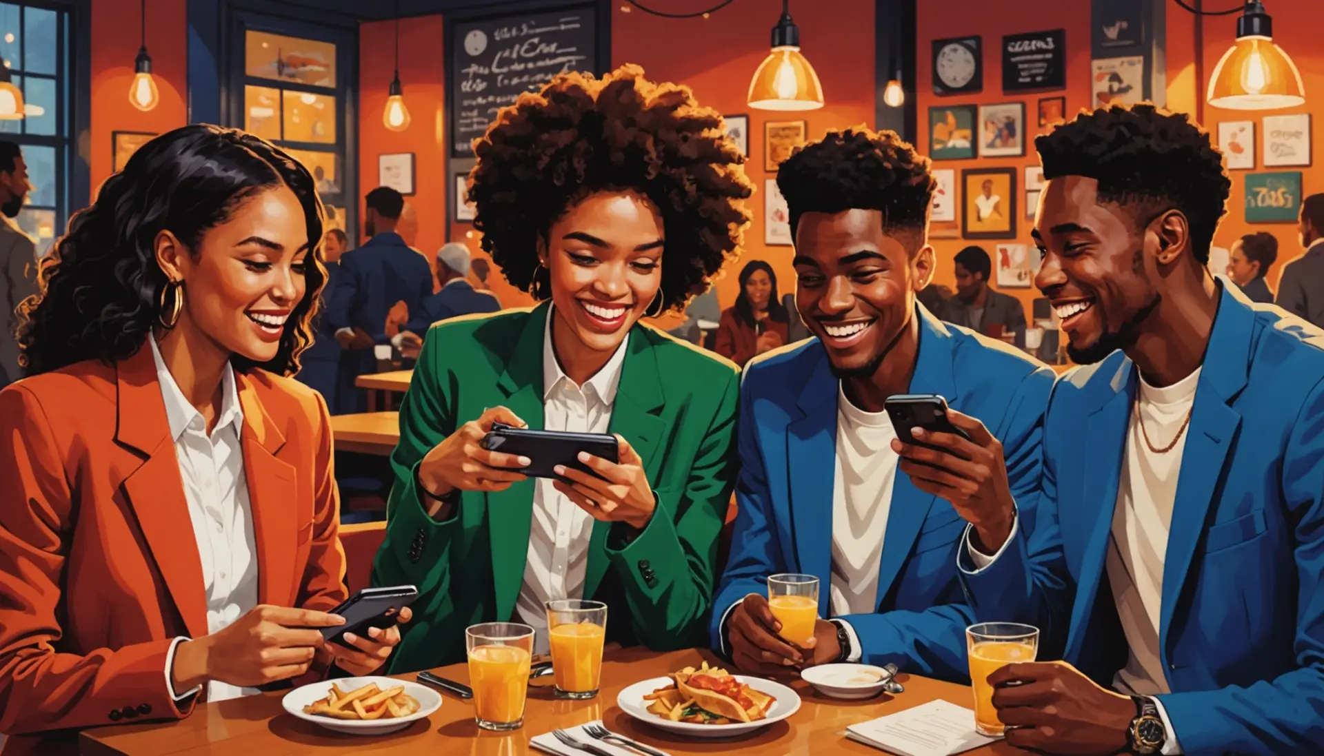 Editorial illustration of friends chatting about boujie urban dictionary over coffee