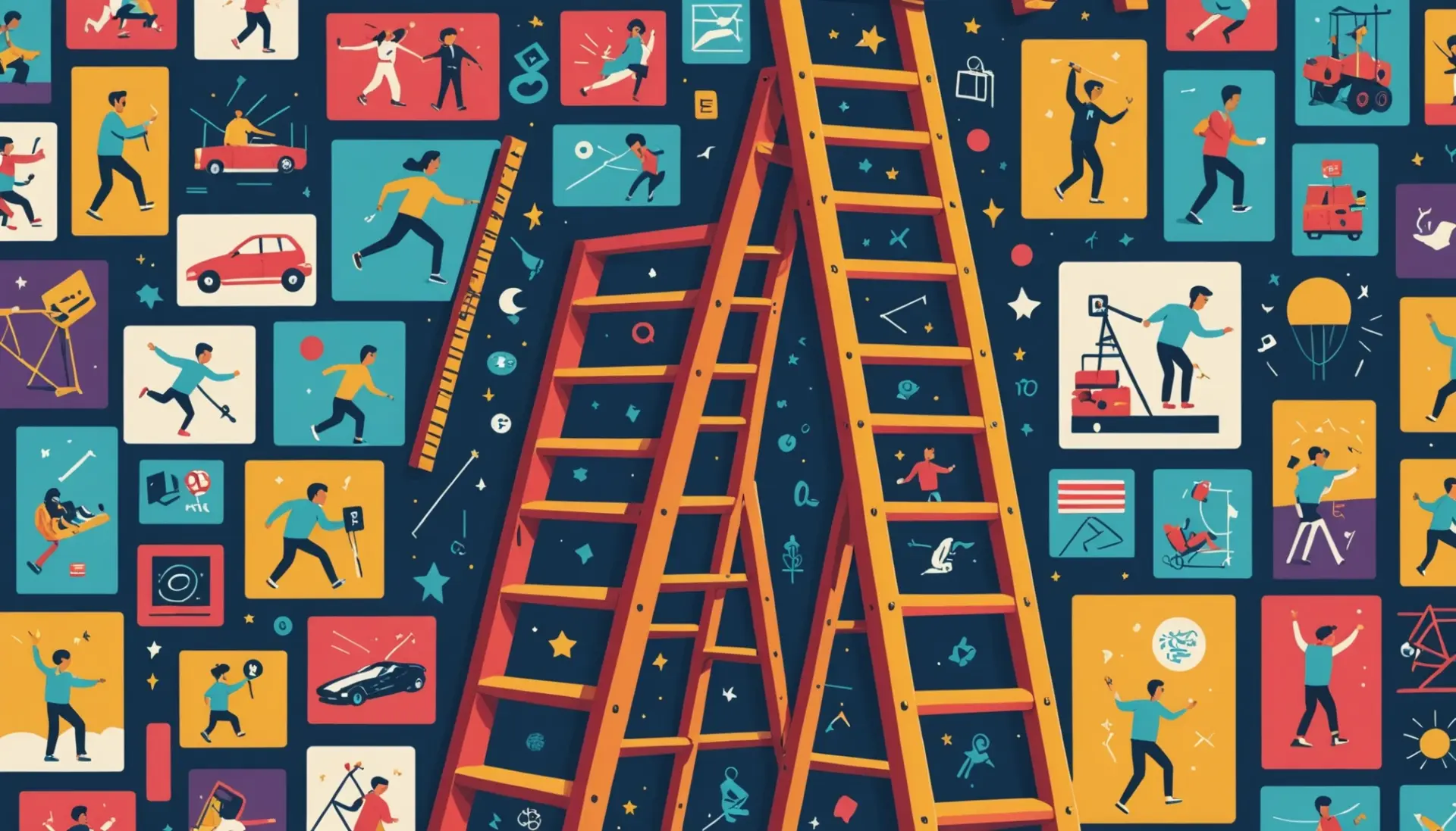 Editorial illustration representing jacobs ladder urban dictionary crowdsourced meanings