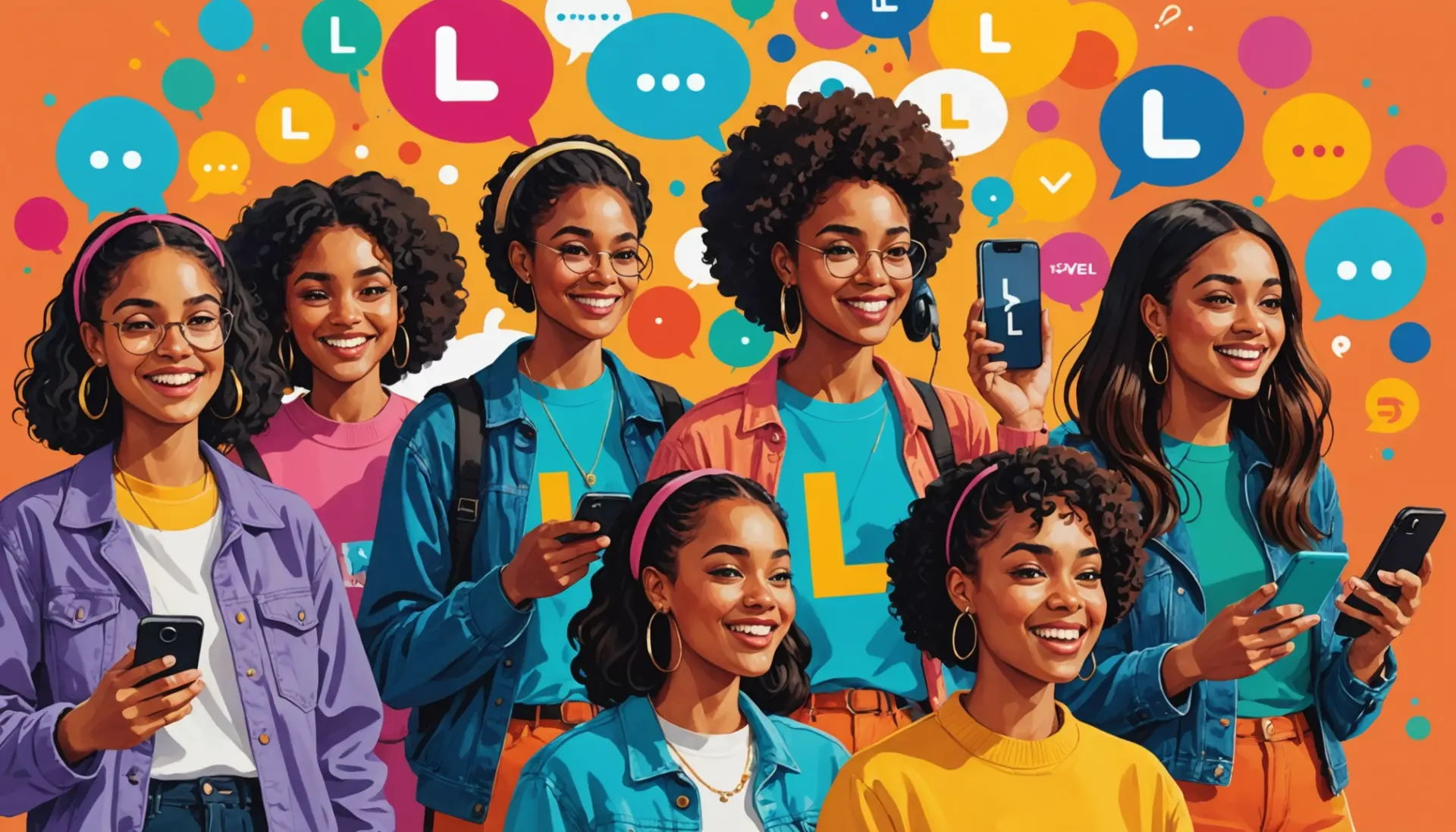 Illustration showing texting bubbles with a big letter L, representing what does l mean in texting