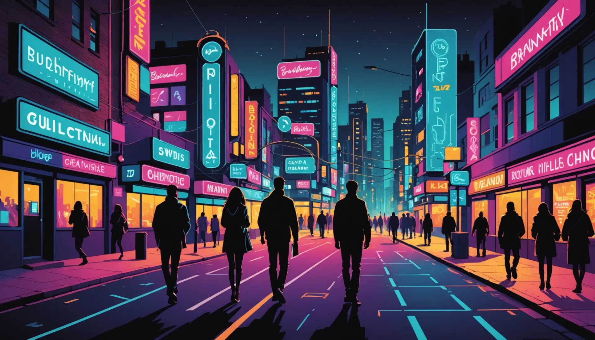 Editorial illustration showing nightlife and DMs for birmingham booty call urban dictionary