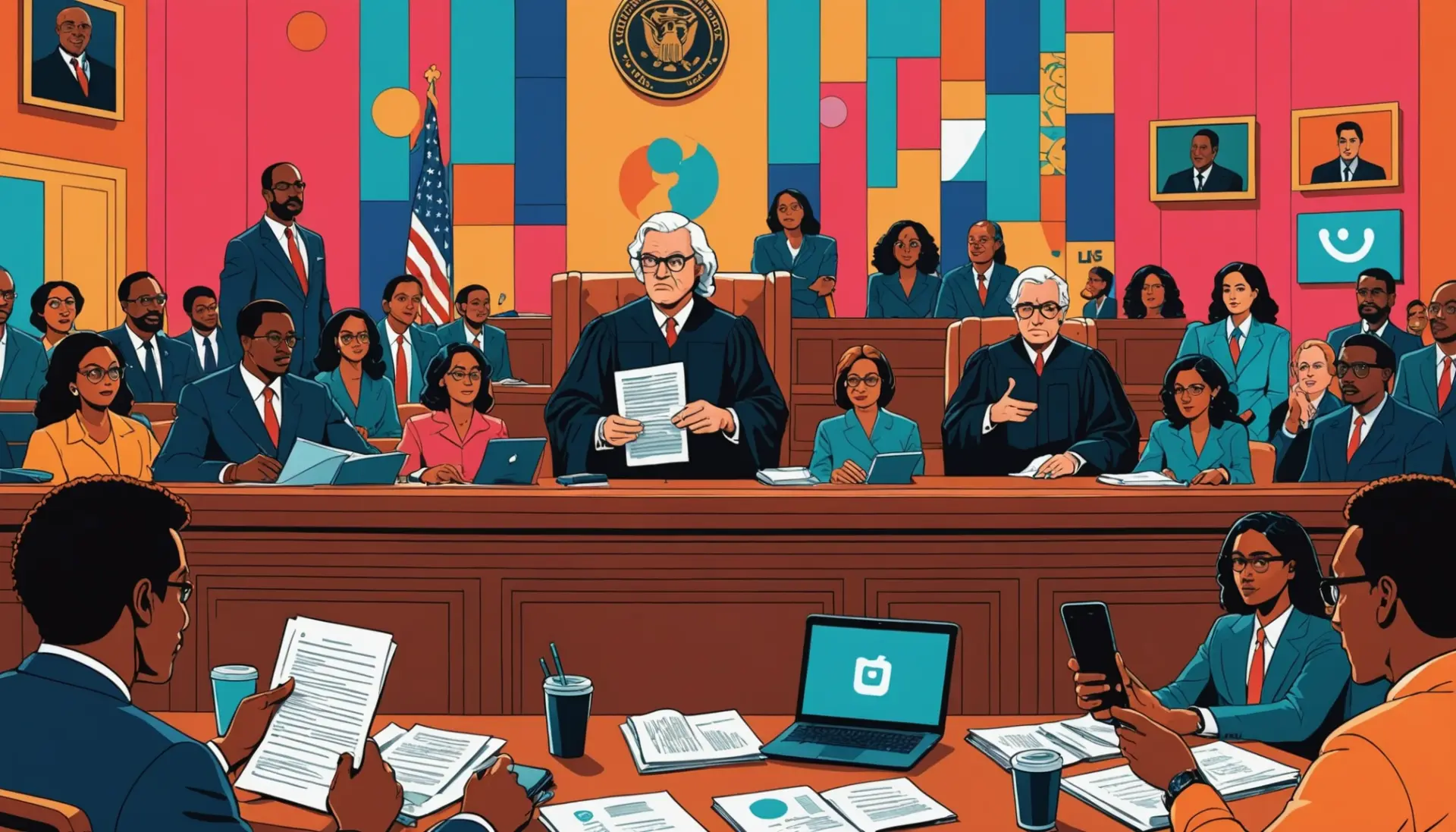 Illustration of people debating what does hold in contempt mean in a courtroom and on social media