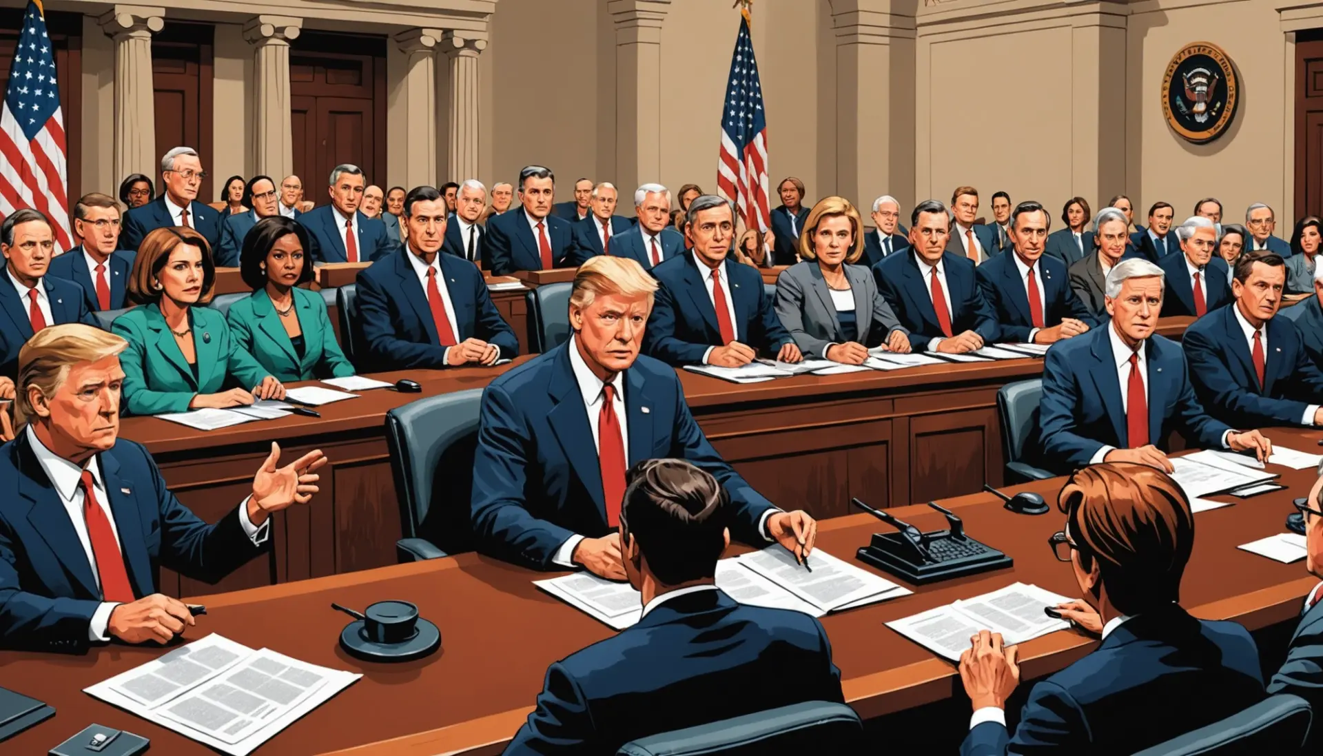 Editorial image showing people reacting to 'what does it mean to be in contempt of congress' during a hearing