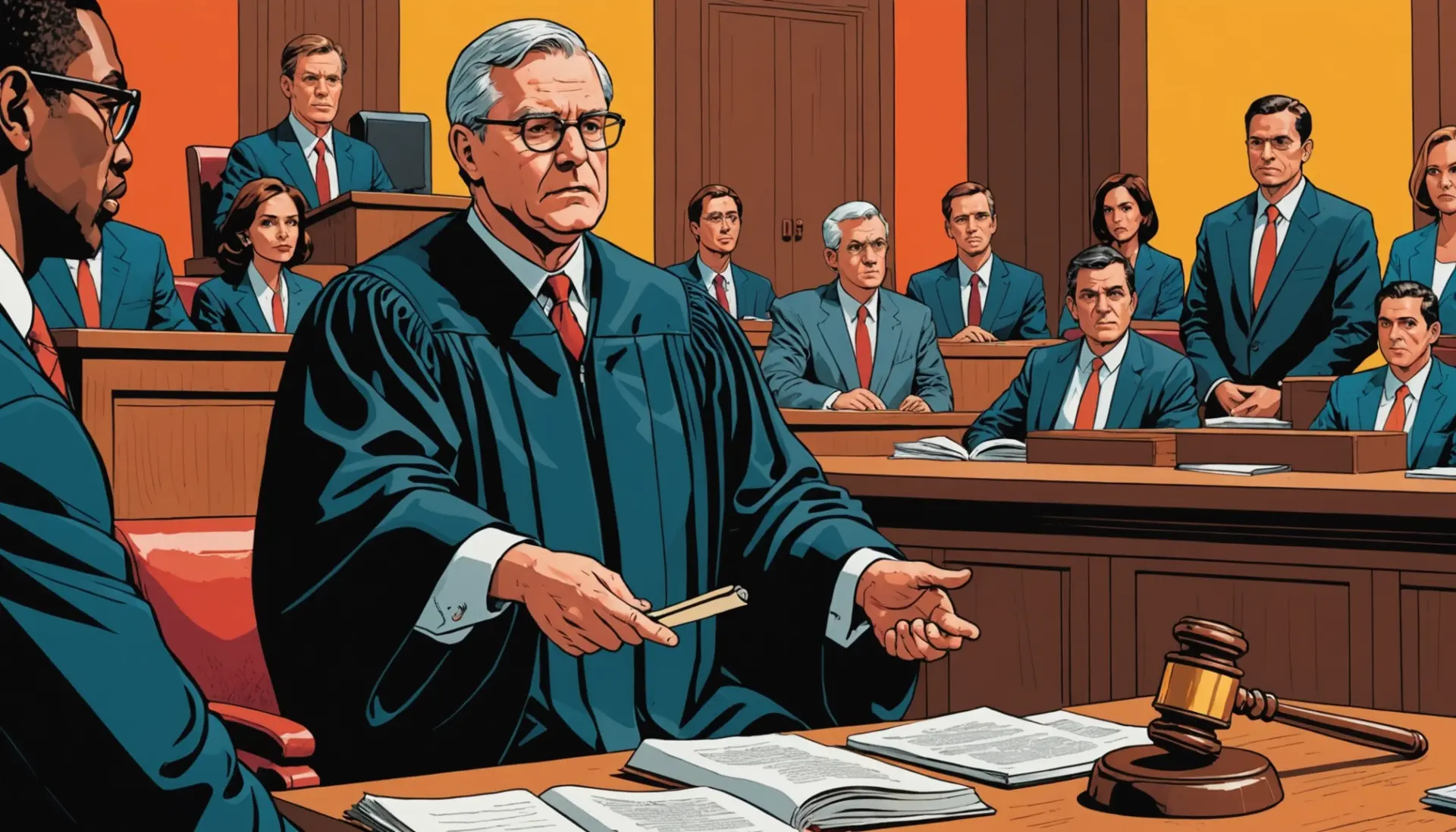 Editorial illustration about what does contempt of court mean with a judge, gavel, and courtroom scene