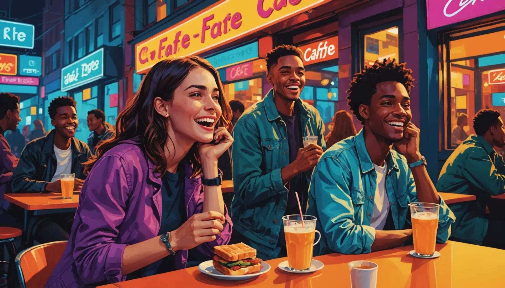 Editorial illustration showing people feigning emotions, titled with focus keyword what does feign mean
