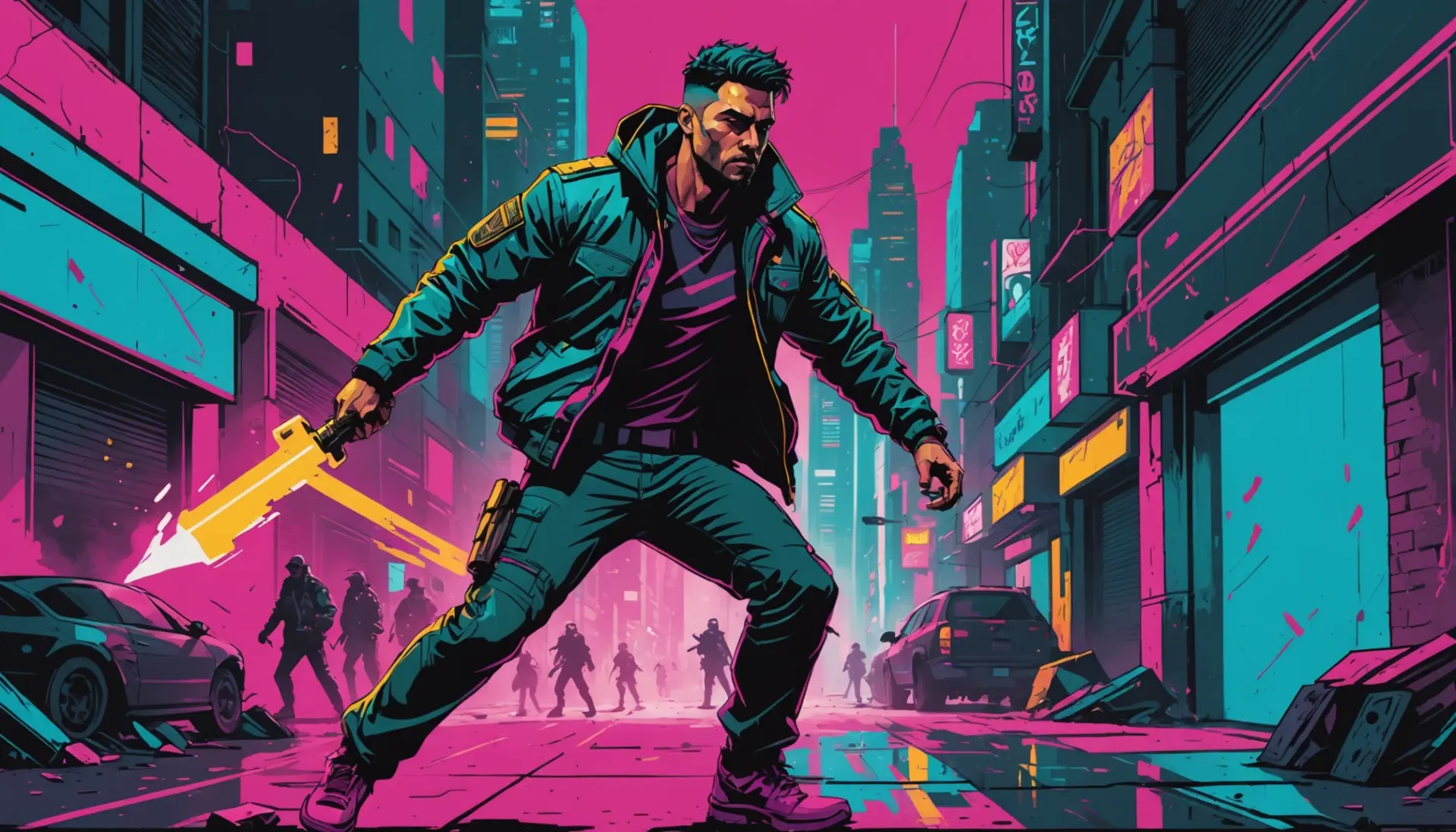 Editorial illustration depicting rambo meaning slang, a lone tough figure stylized in vibrant colors