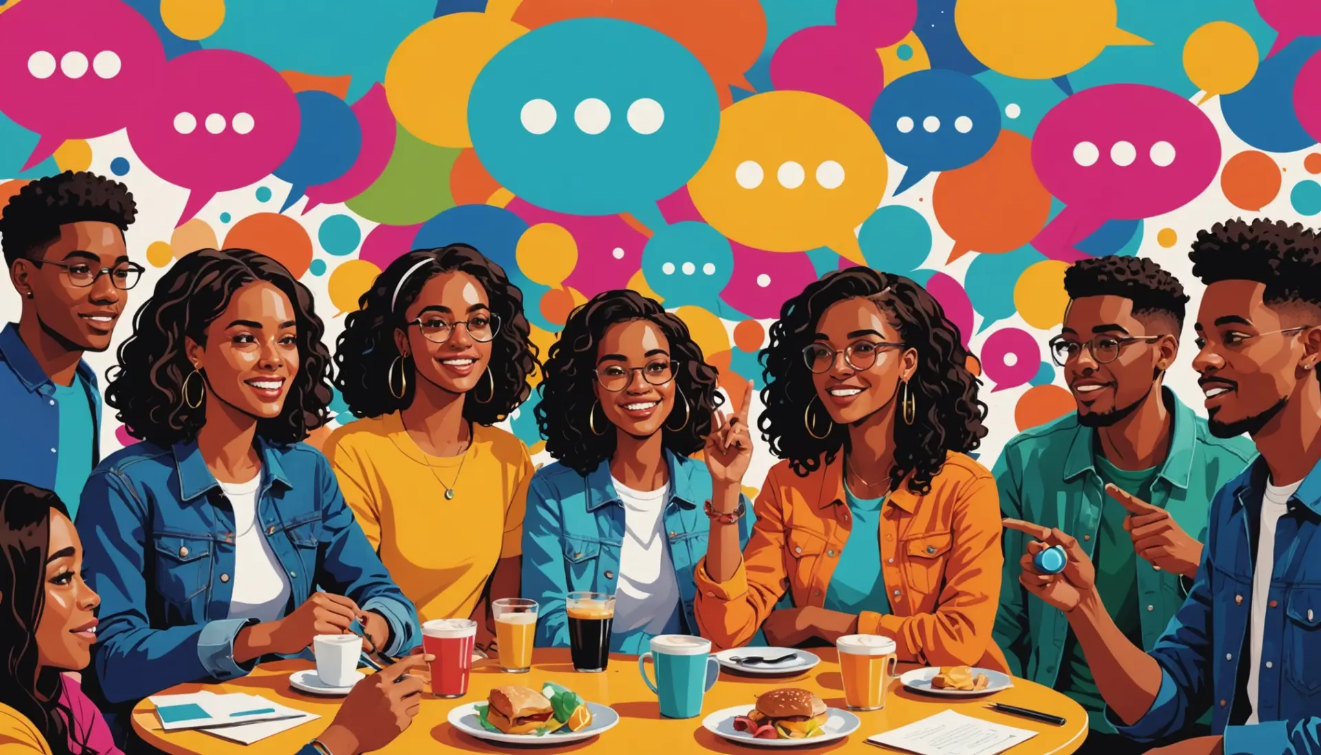 Editorial illustration showing people texting the phrase what does tms mean in text on colorful speech bubbles