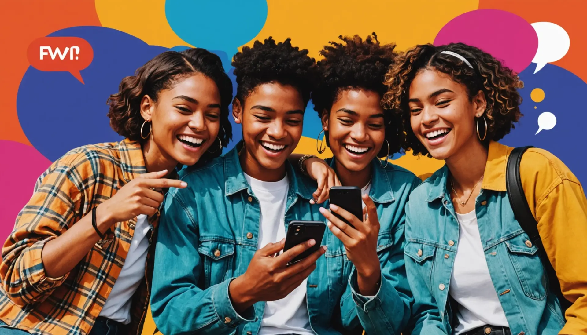 Illustration showing people texting and asking what does fwm mean in text