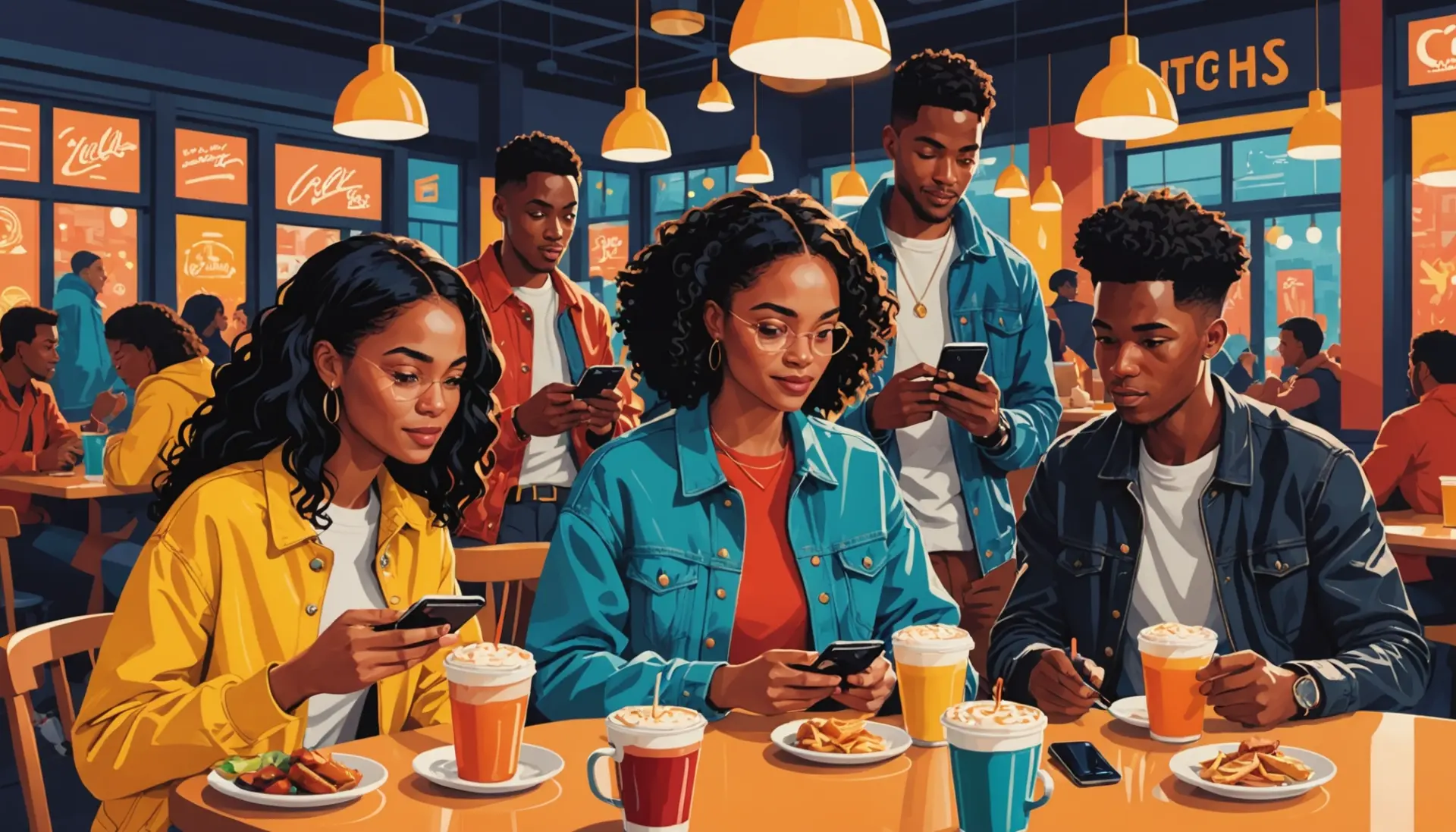 Editorial illustration showing young people matching on dating apps - what does match mean slang
