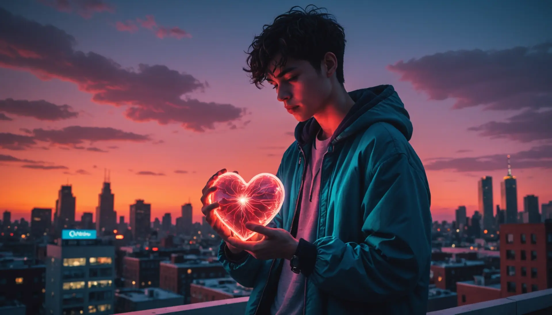 Editorial illustration showing a person holding a glowing swollen heart, captioned imagery evoking the phrase what does a swollen heart mean