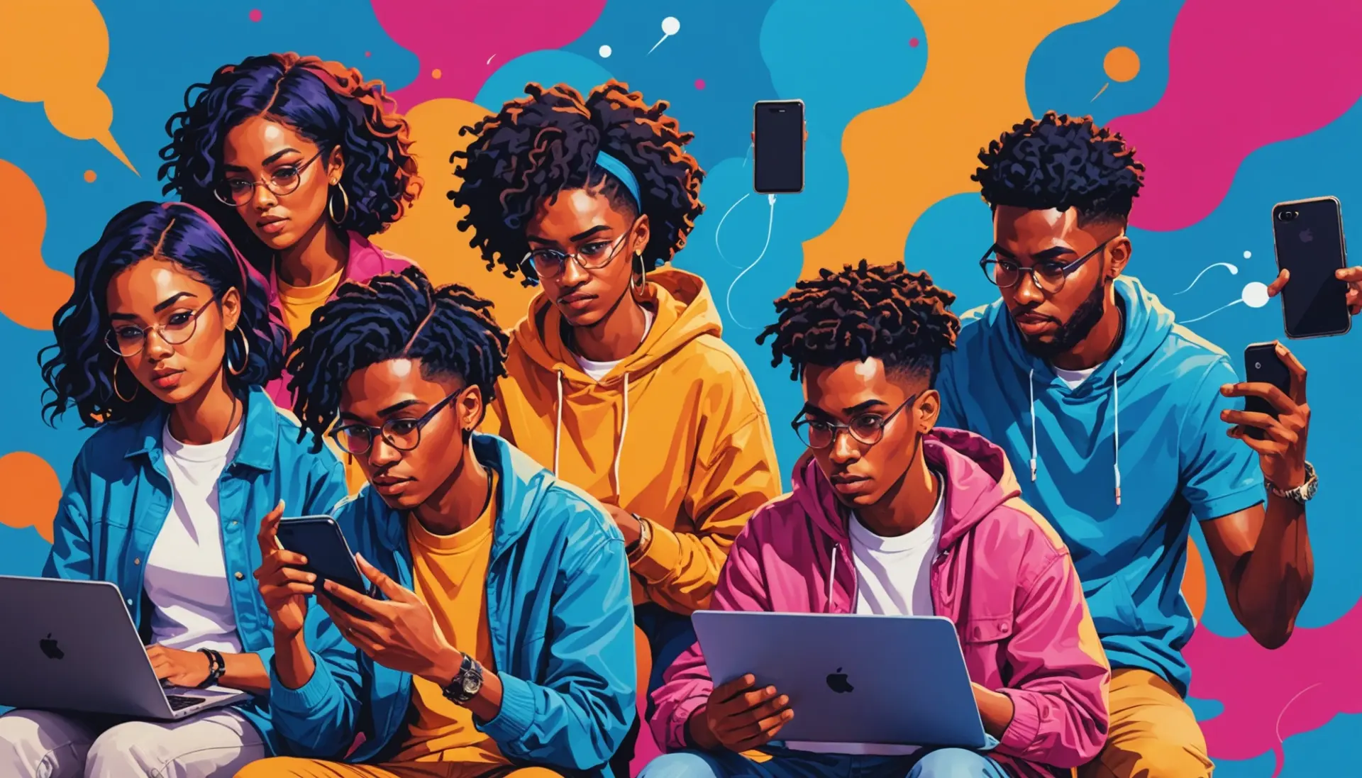 Editorial illustration showing people arguing online, with the phrase flamed meaning slang implied in the scene