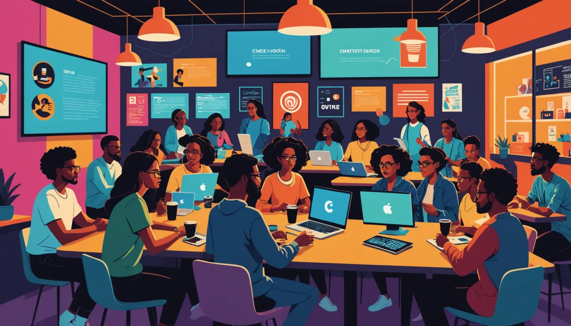Editorial illustration showing people debating online with speech bubbles and headlines, highlighting the term terf slang