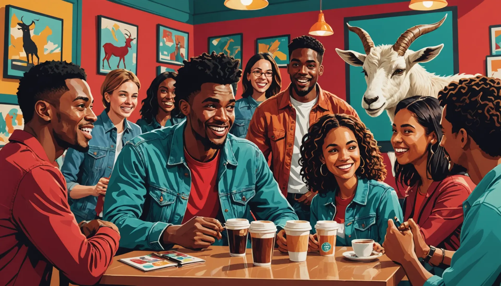 Illustration of people using the phrase billy goat slang meaning in conversation, vibrant editorial scene