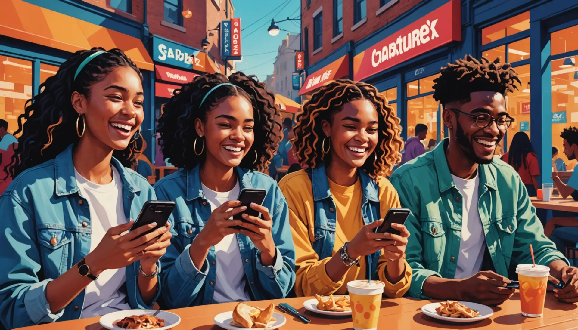 Editorial illustration showing diverse young people with the phrase youngins slang vibe